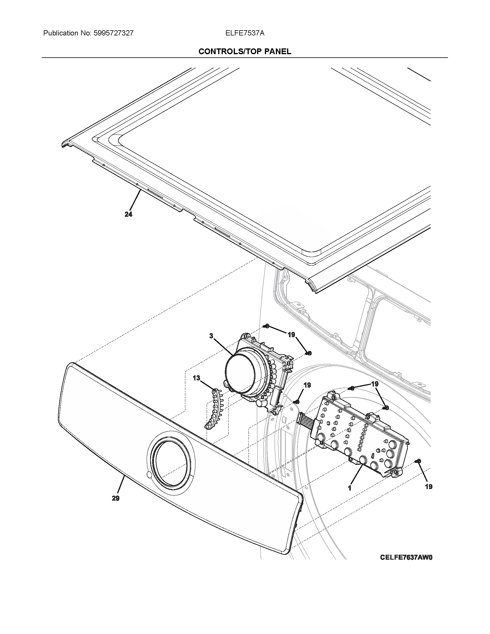 Electrolux ELFE7537AT0 controls/top panel diagram