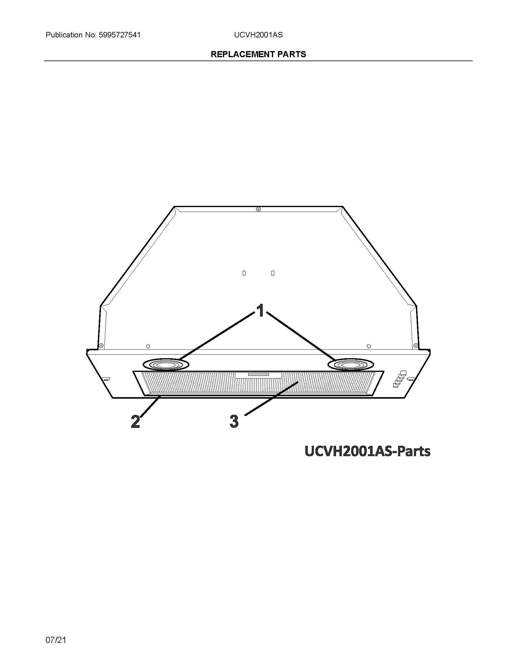 Universal/Multiflex (Frigidaire) UCVH2001AS replacement parts diagram