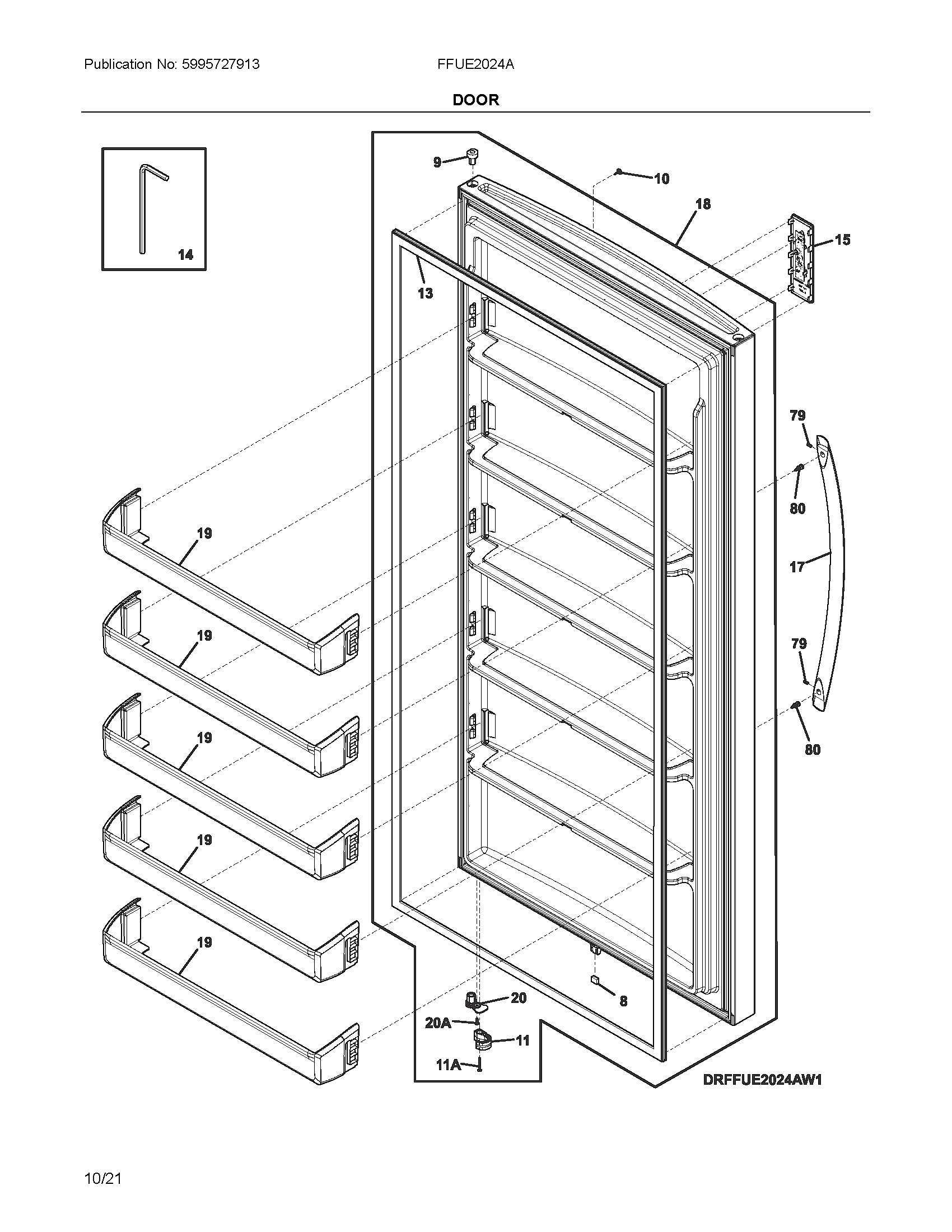 Frigidaire FFUE2024AN1 door diagram