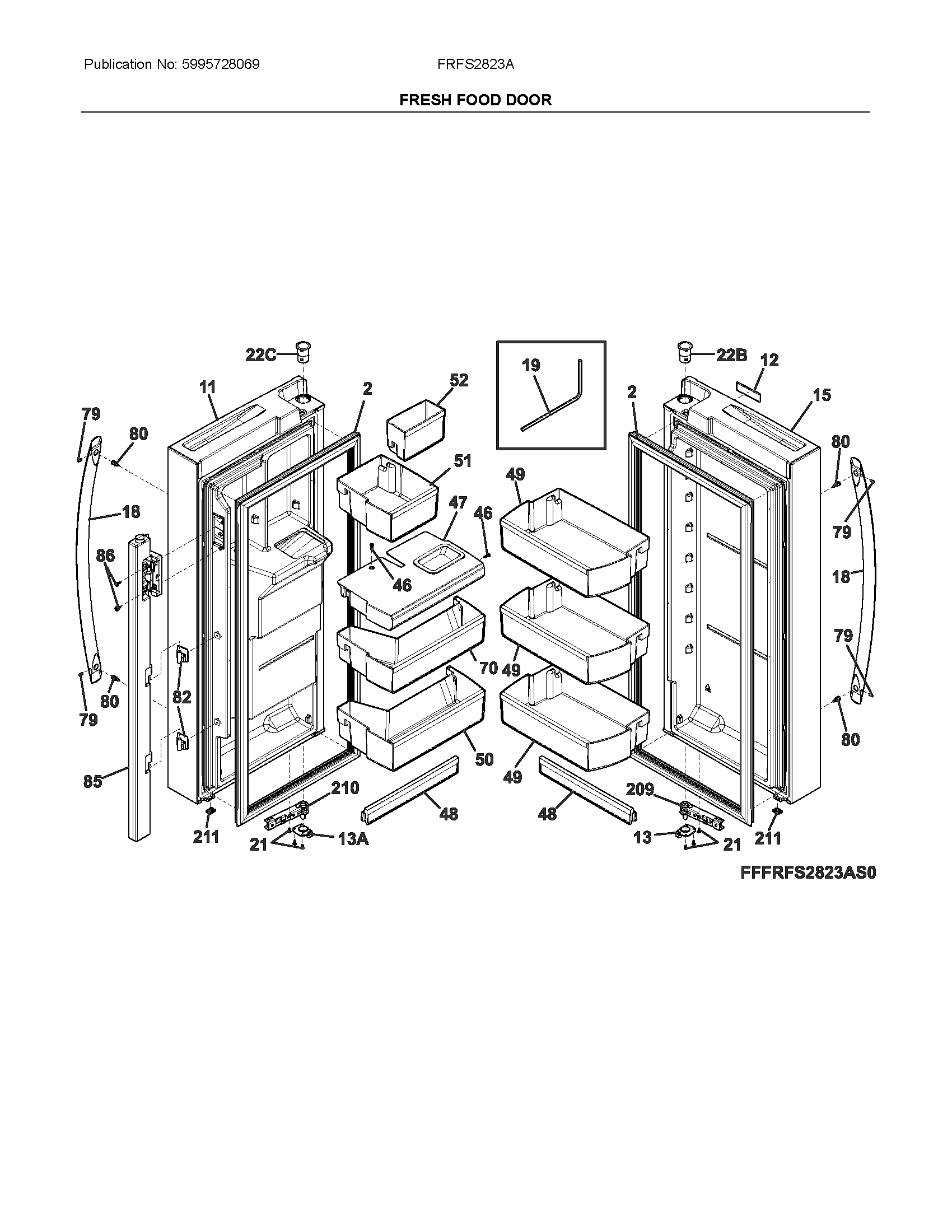 Frigidaire FRFS2823AW0 fresh food doors diagram