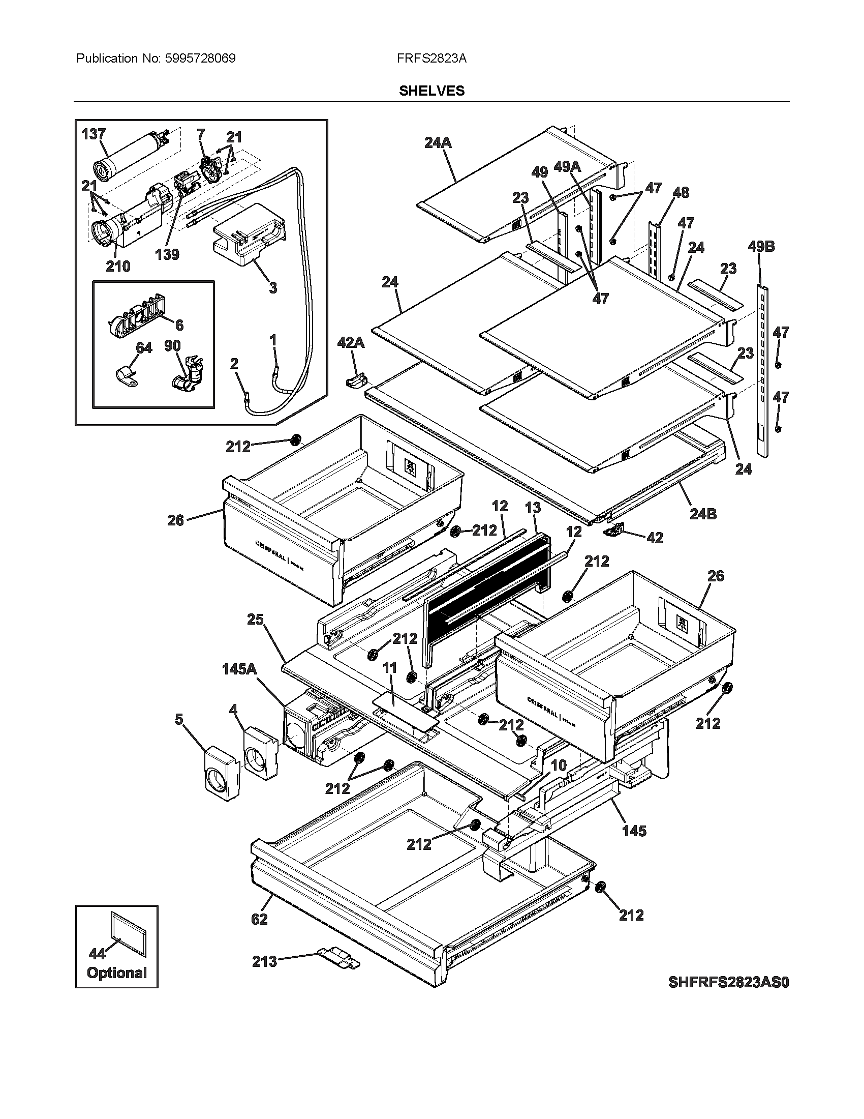 Frigidaire FRFS2823AW0 shelves diagram