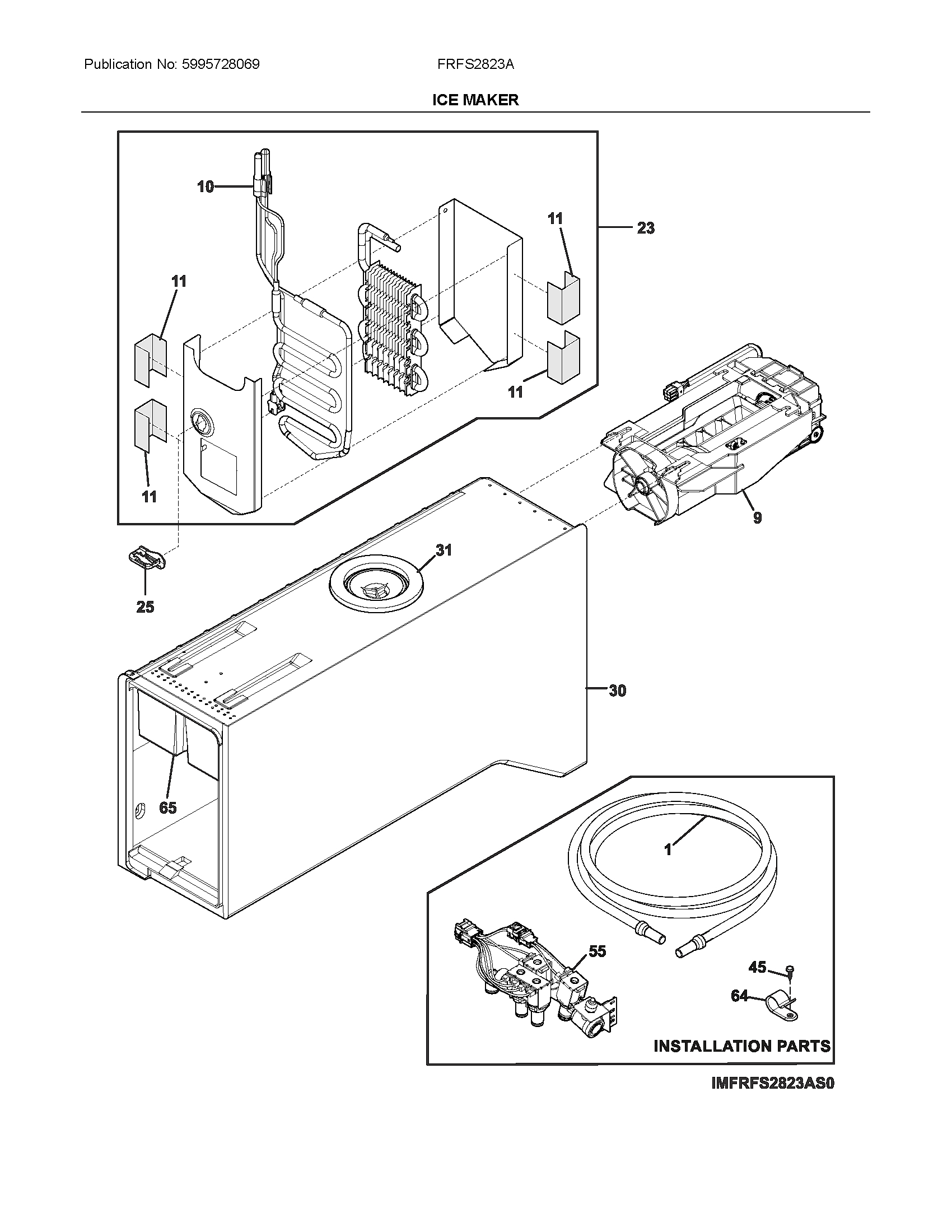 Frigidaire FRFS2823AW0 ice maker diagram