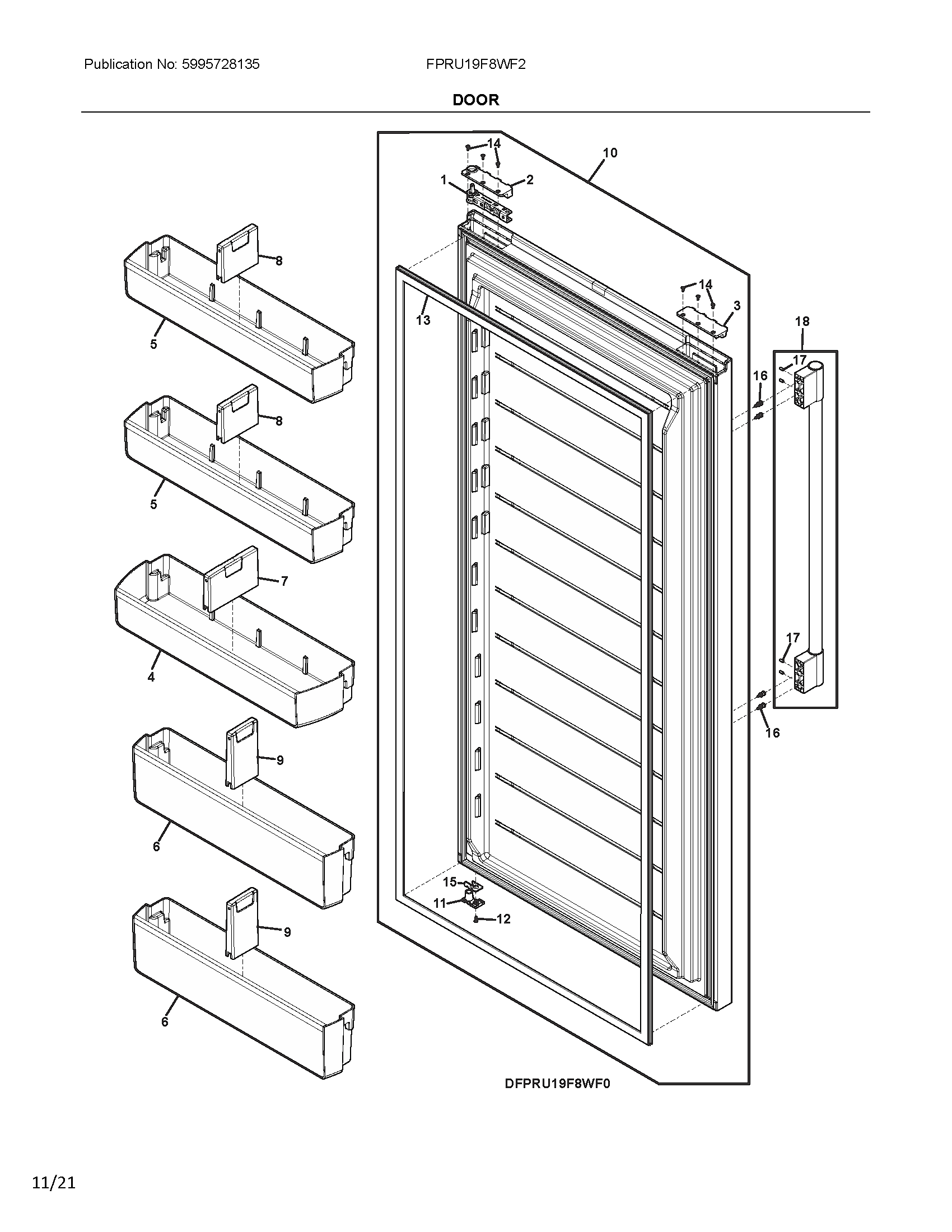 Frigidaire FPRU19F8WF2 door diagram