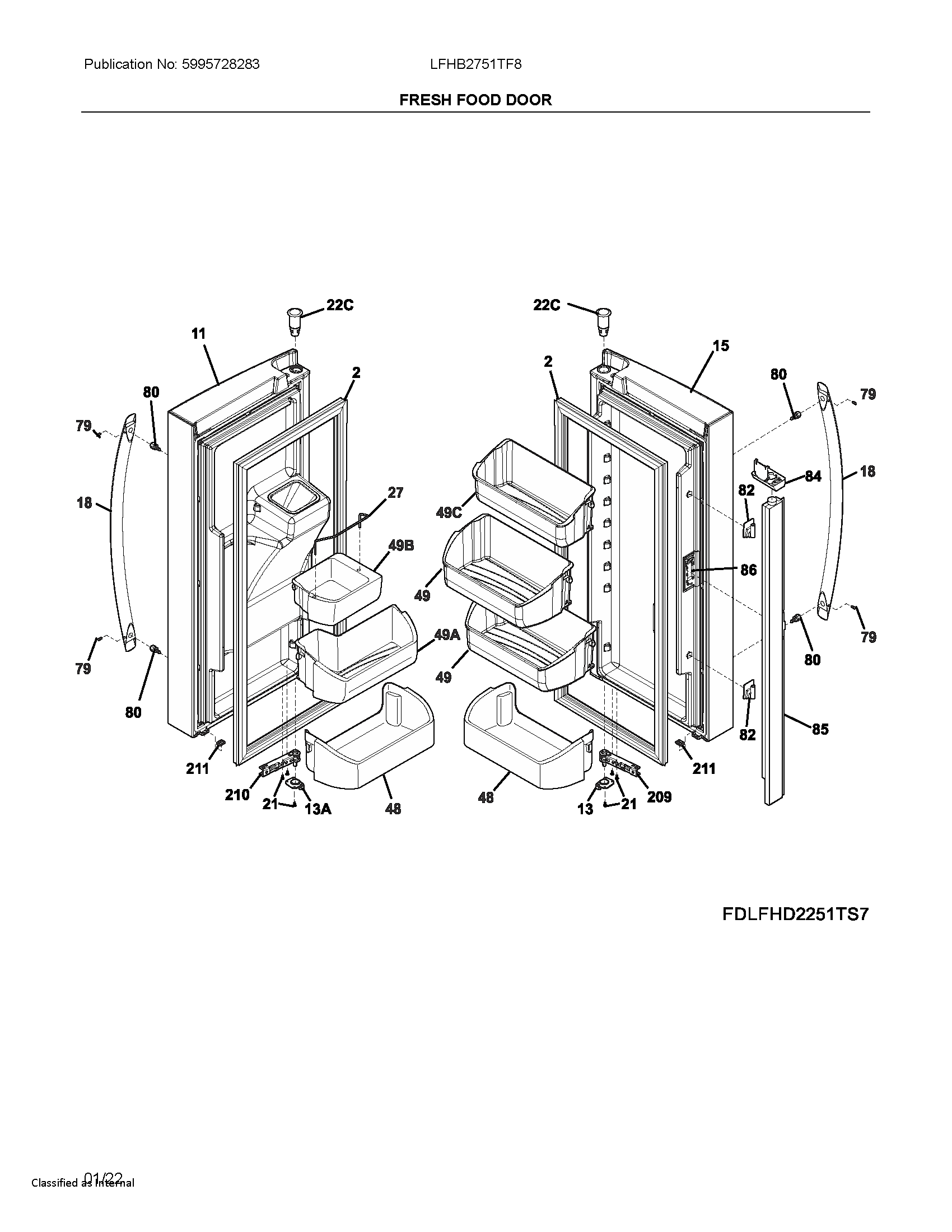 Frigidaire LFHB2751TF8 fresh food door diagram