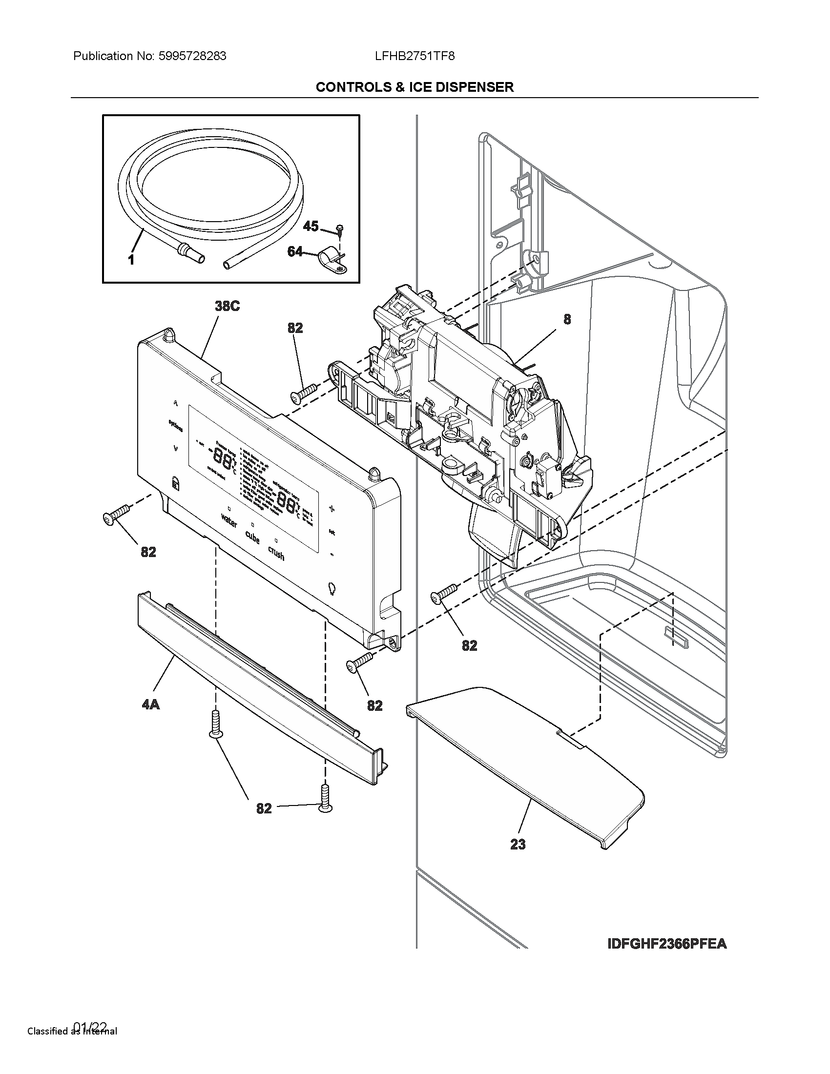Frigidaire LFHB2751TF8 controls & ice dispenser diagram