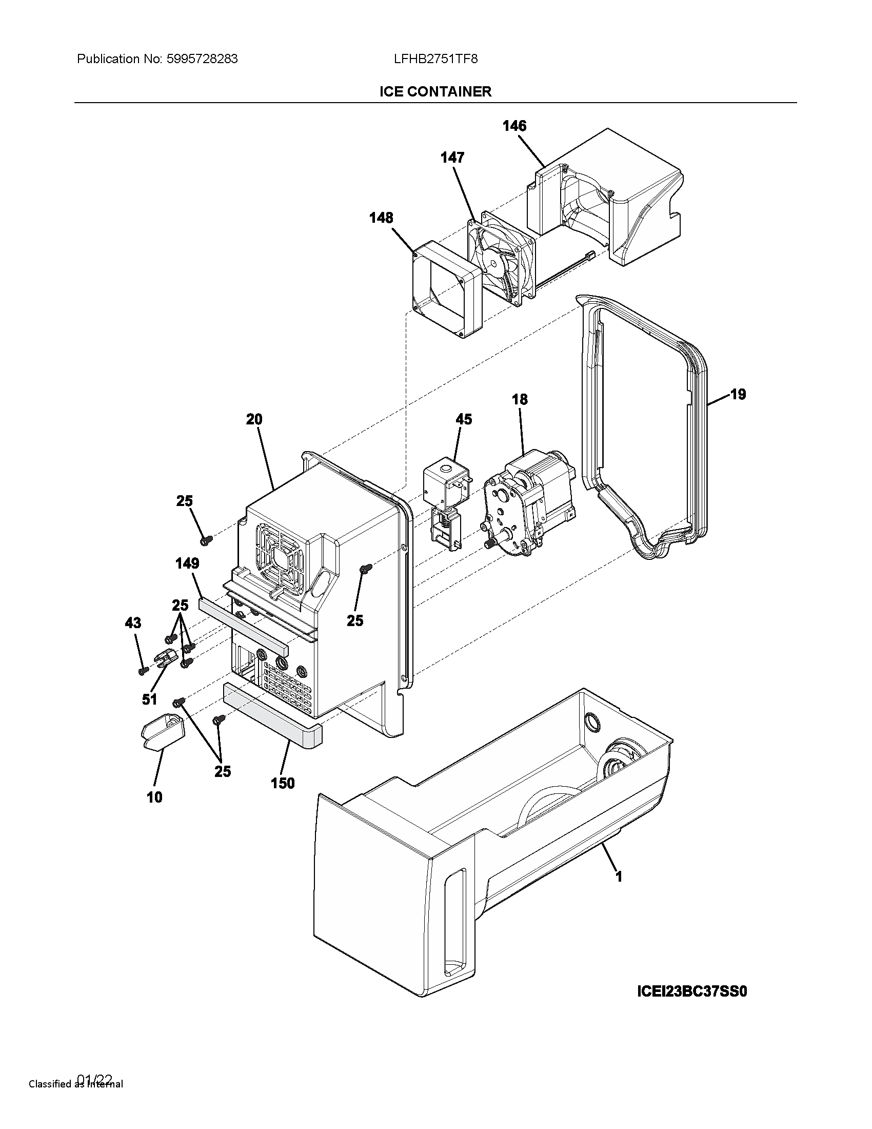 Frigidaire LFHB2751TF8 ice container diagram