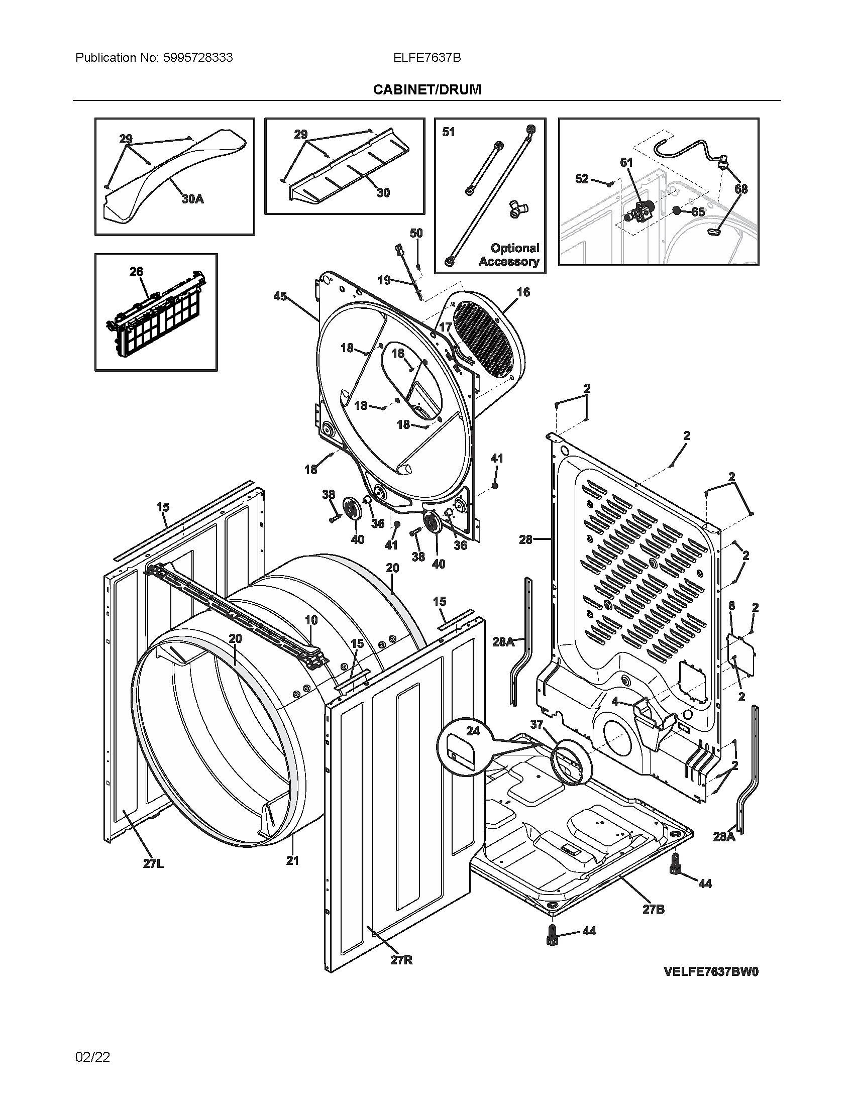 Electrolux ELFE7637BT0 cabinet/drum diagram
