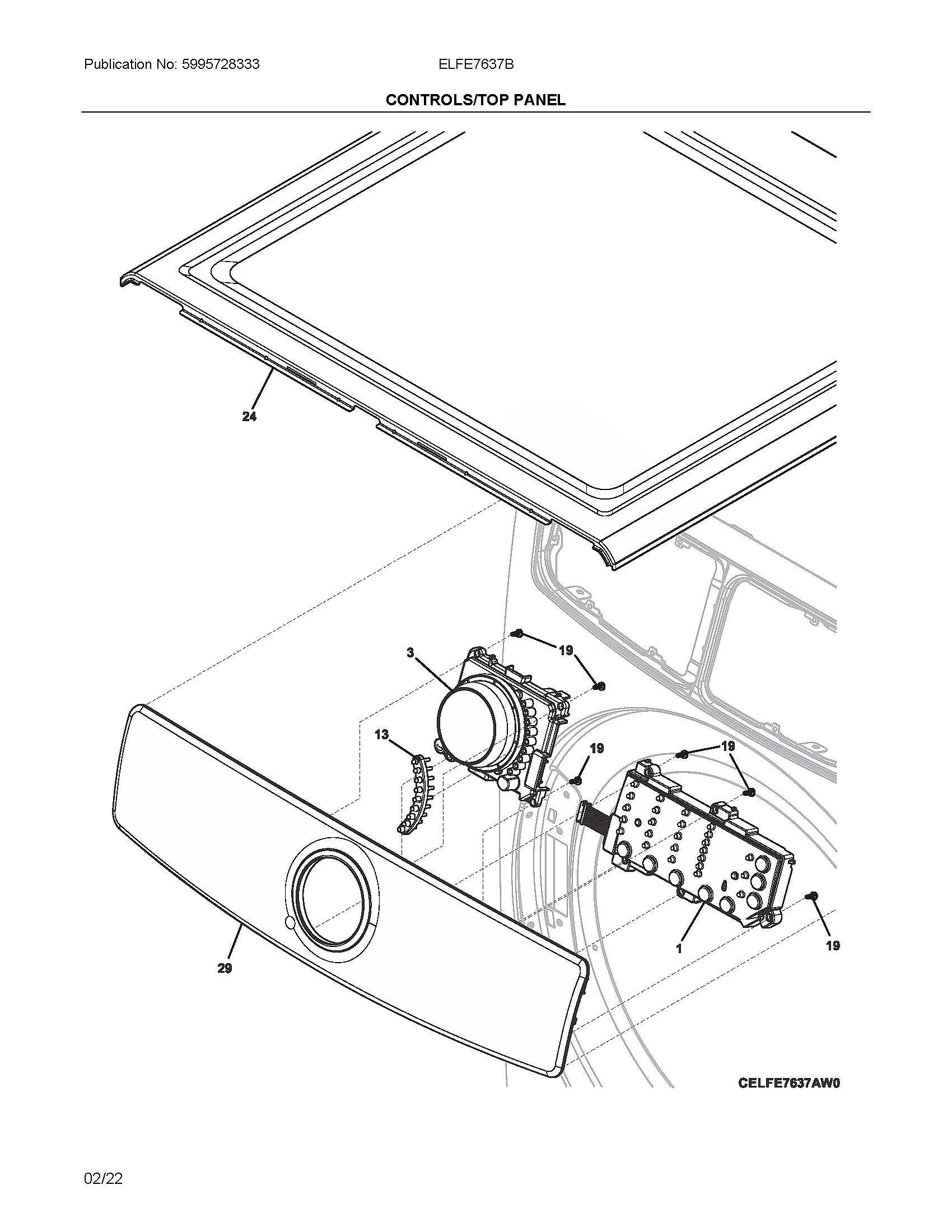 Electrolux ELFE7637BT0 controls/top panel diagram