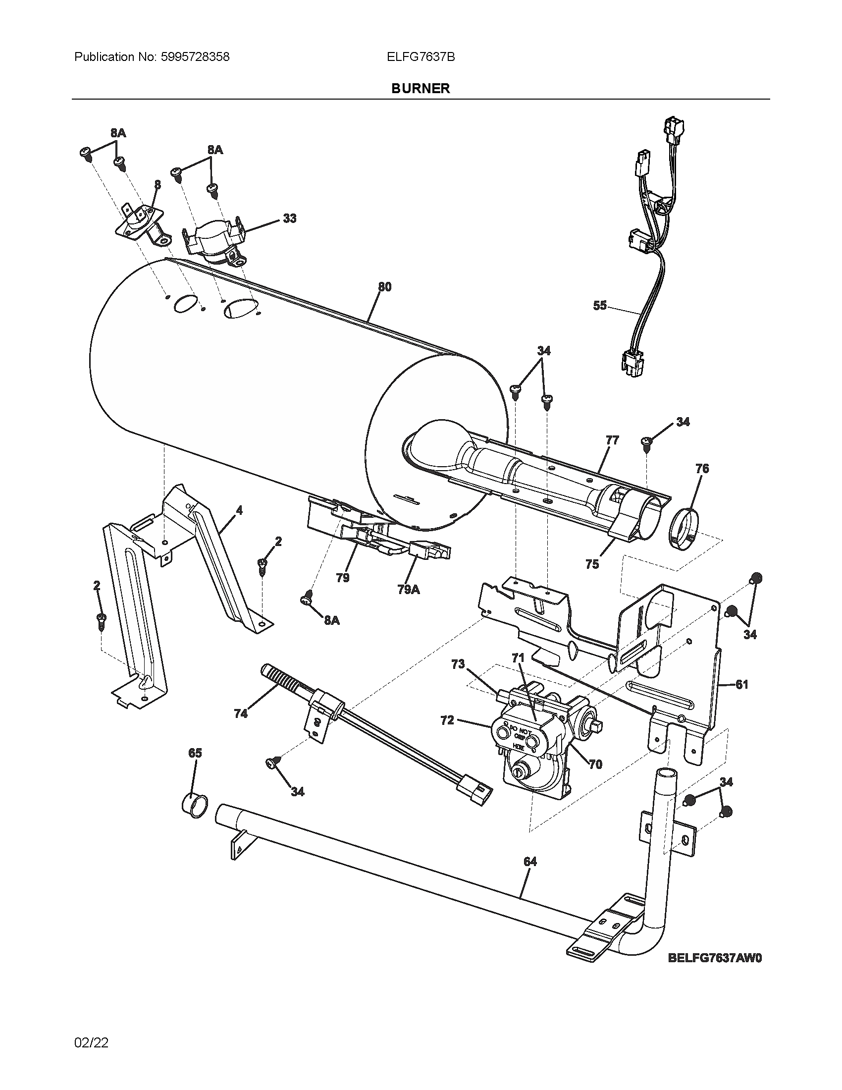 Electrolux ELFG7637BT0 burner diagram
