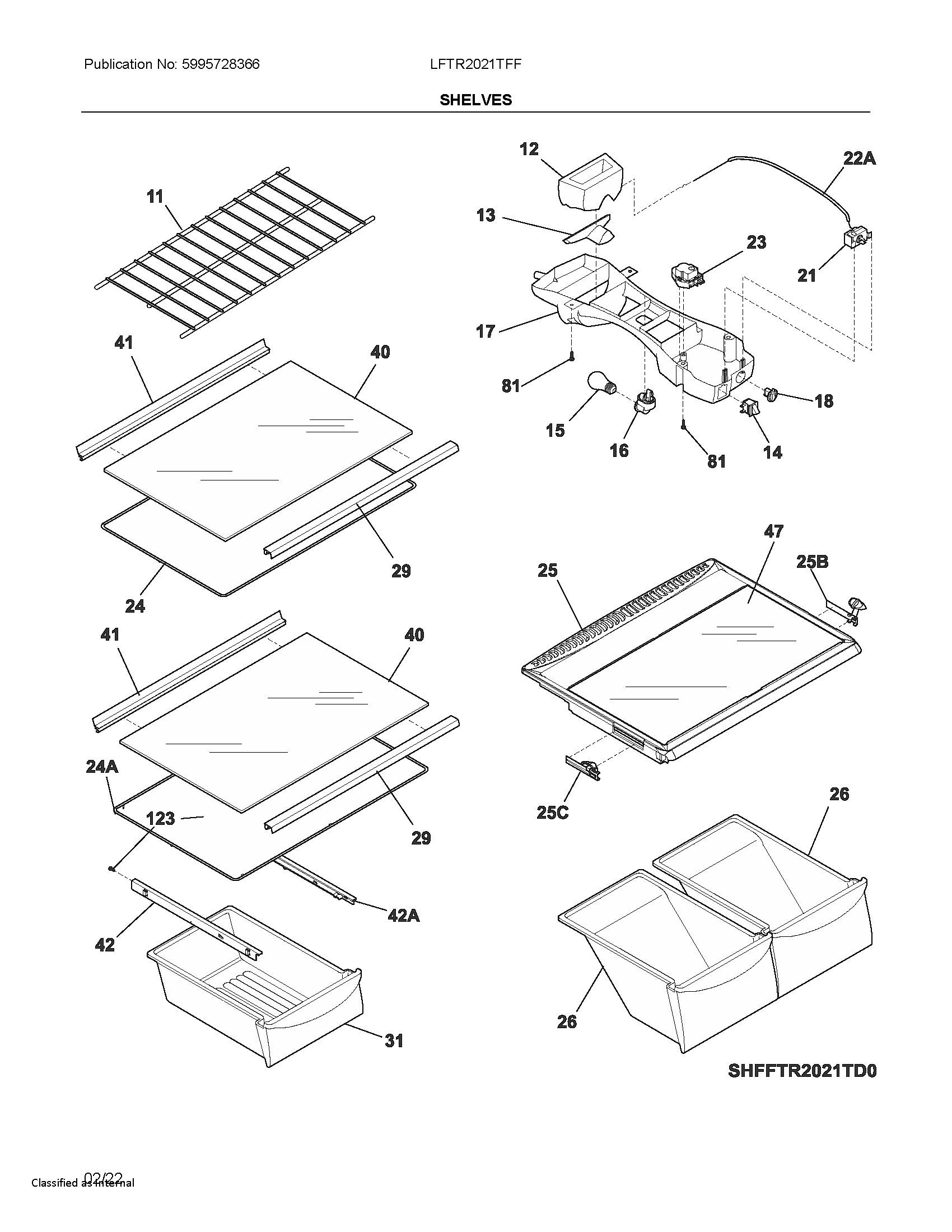 Frigidaire LFTR2021TFF shelves diagram