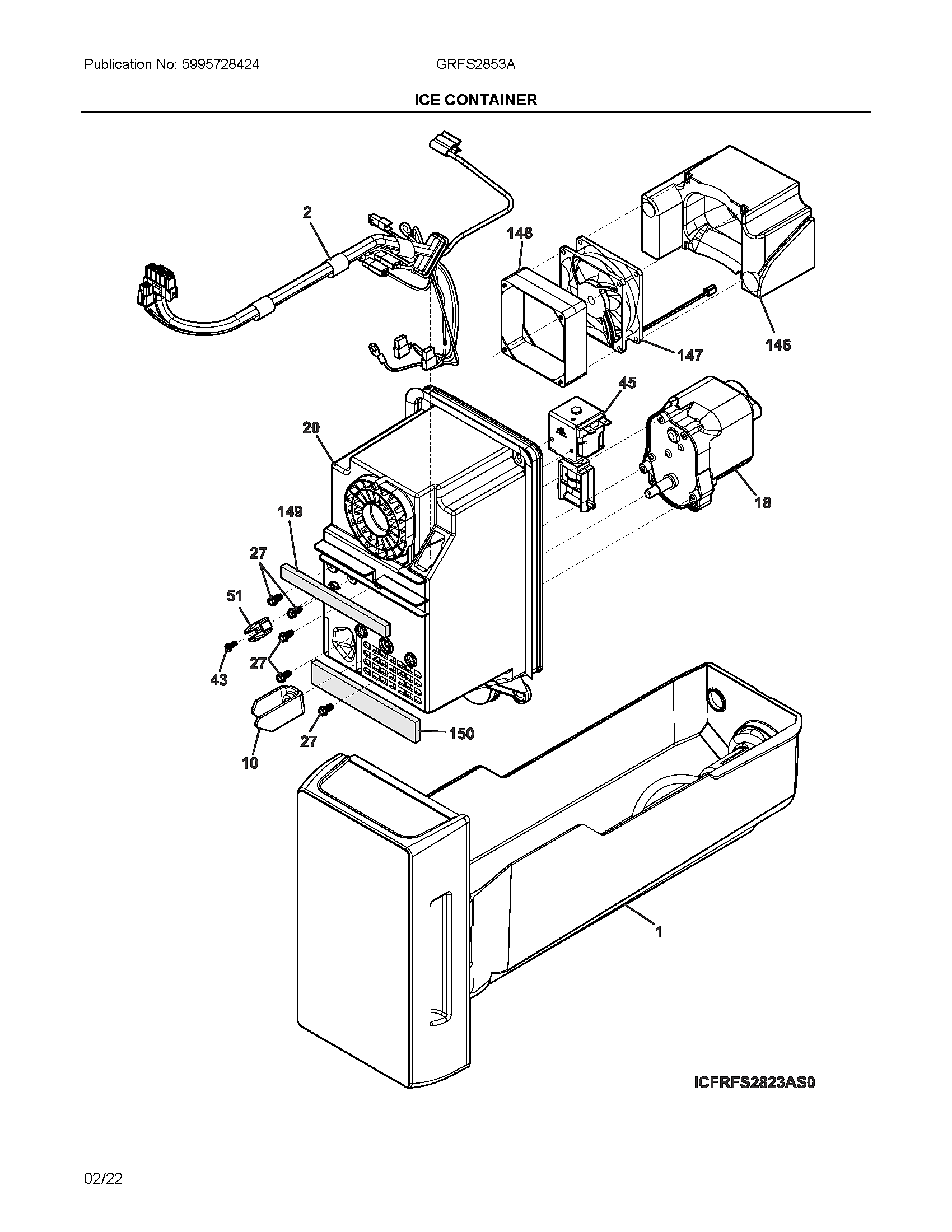 Frigidaire GRFS2853AF0 ice container diagram