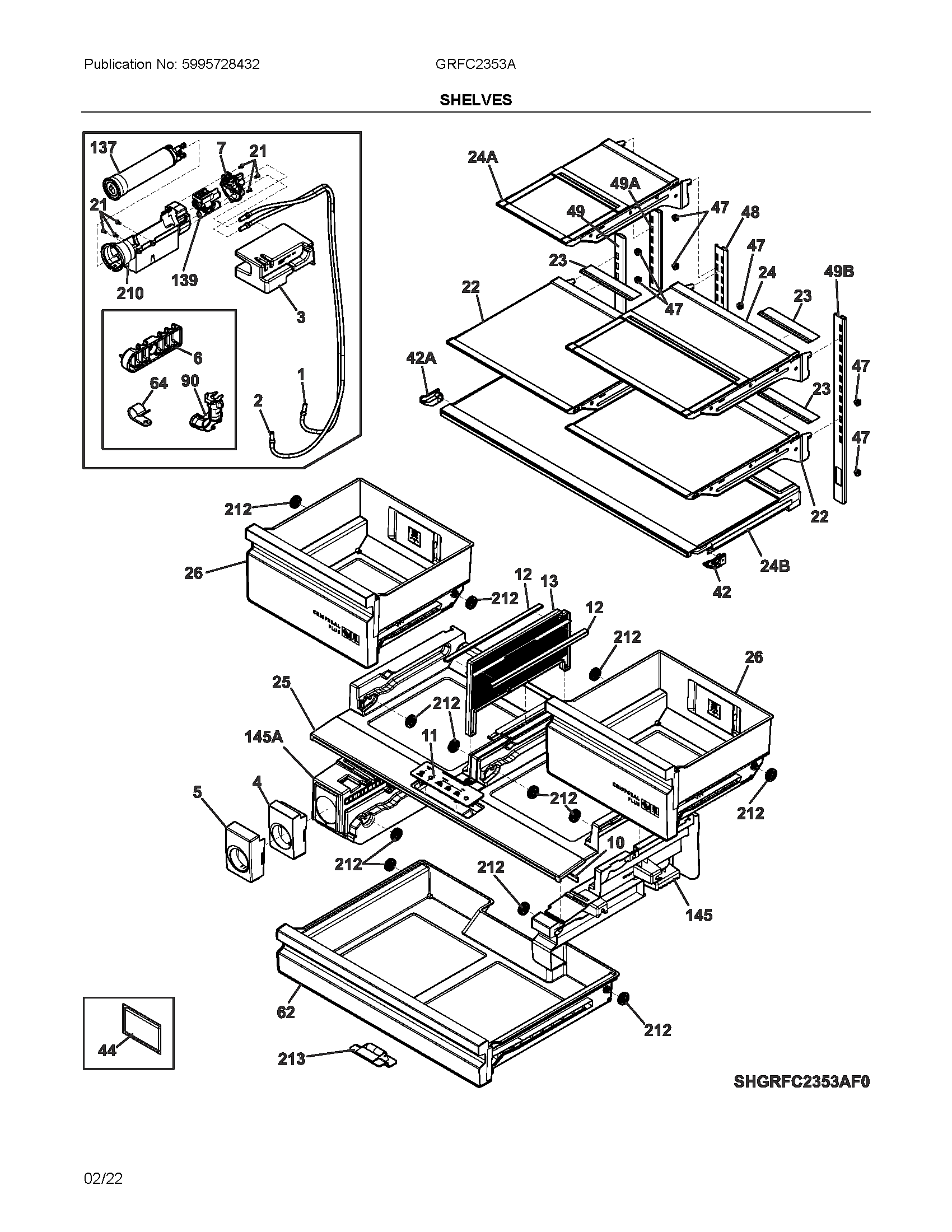 Frigidaire GRFC2353AF0 shelves diagram