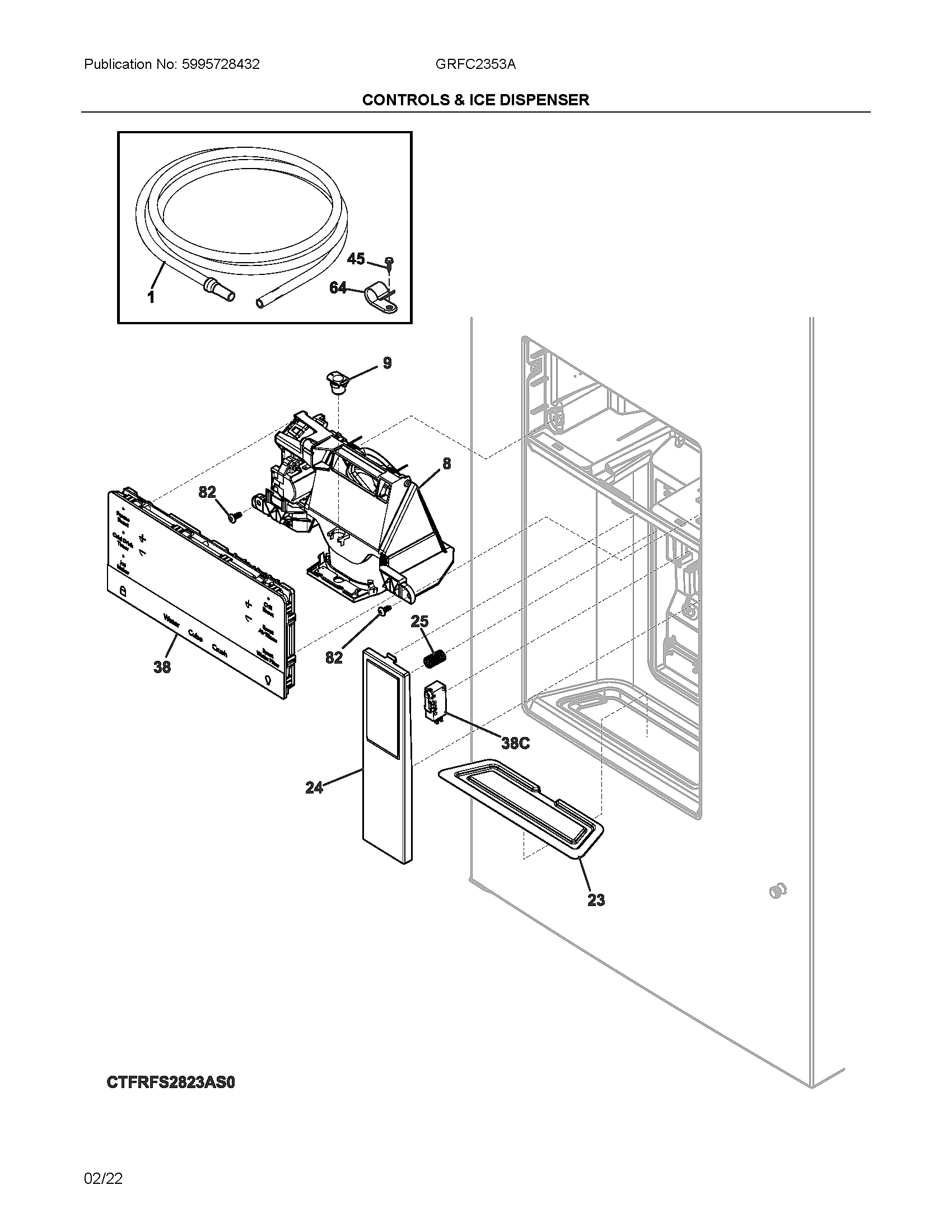 Frigidaire GRFC2353AF0 controls & ice dispenser diagram
