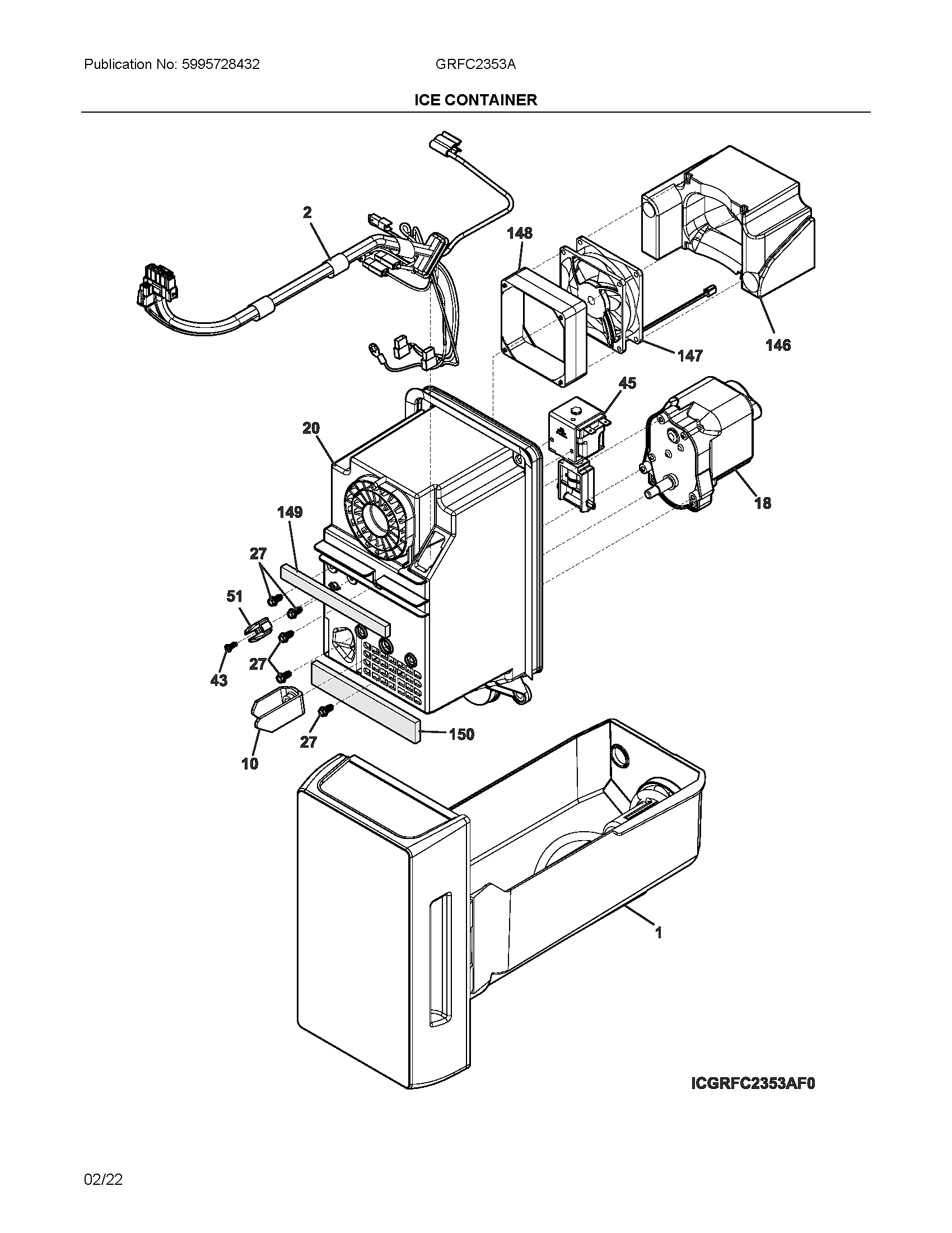 Frigidaire GRFC2353AF0 ice container diagram
