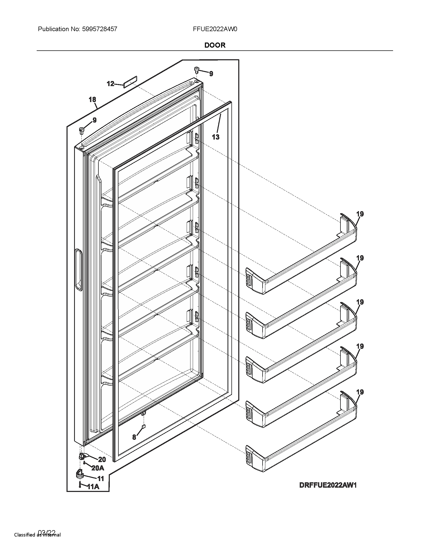 Frigidaire FFUE2022AW0 door diagram