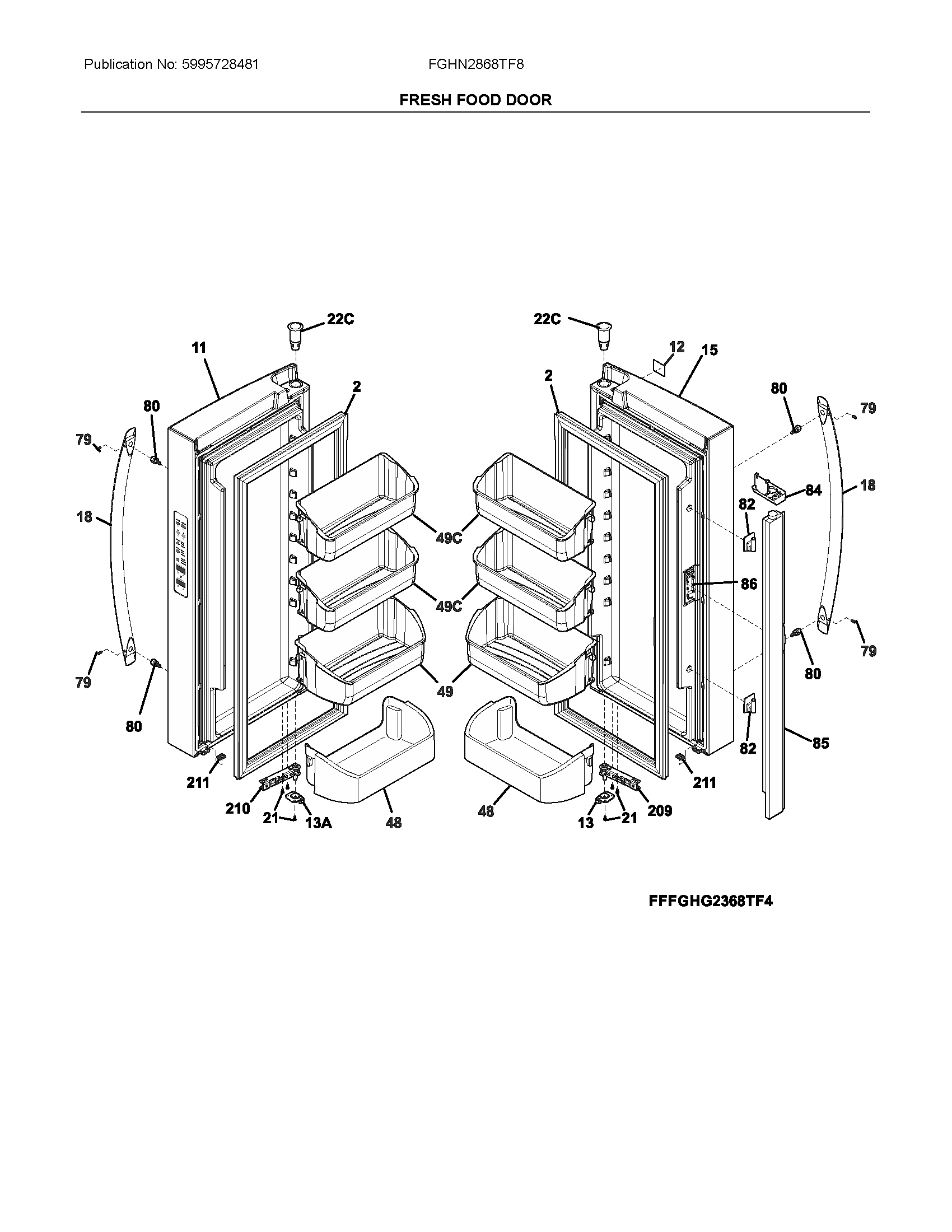 Frigidaire FGHN2868TF8 fresh food door diagram