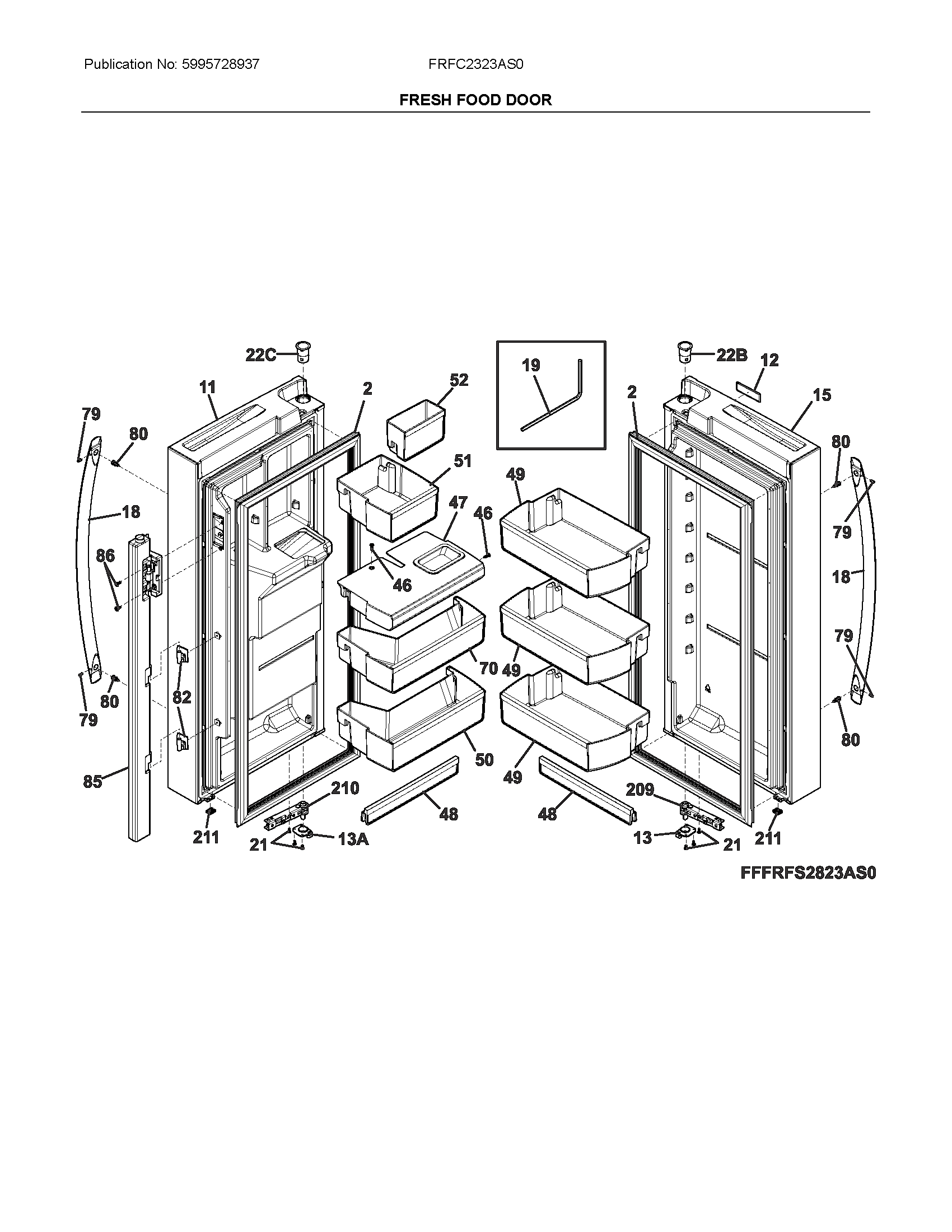 Frigidaire FRFC2323AS0 fresh food doors diagram