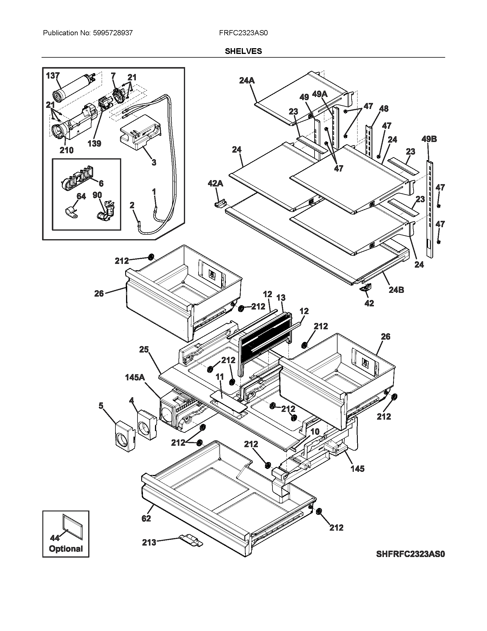 Frigidaire FRFC2323AS0 shelves diagram