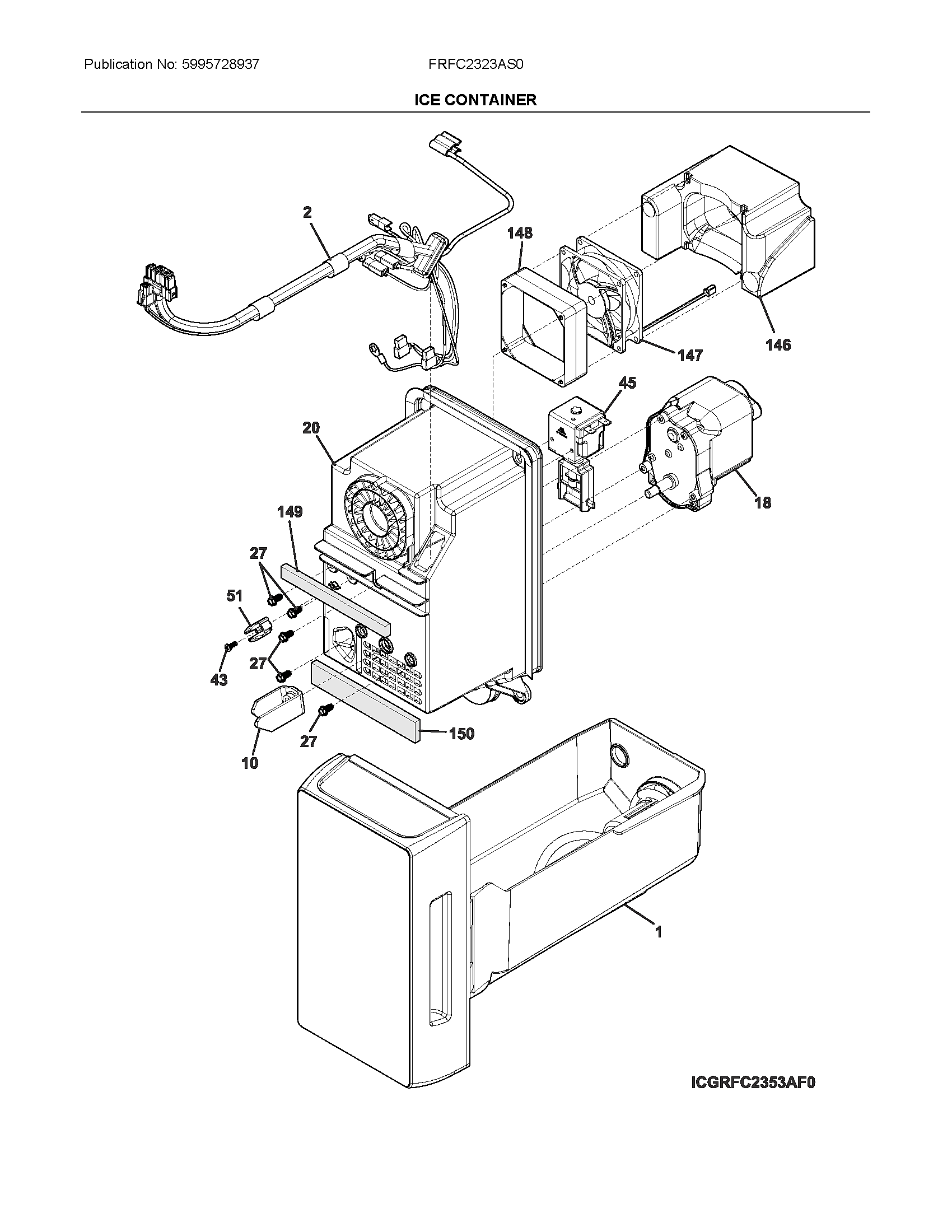 Frigidaire FRFC2323AS0 ice container diagram
