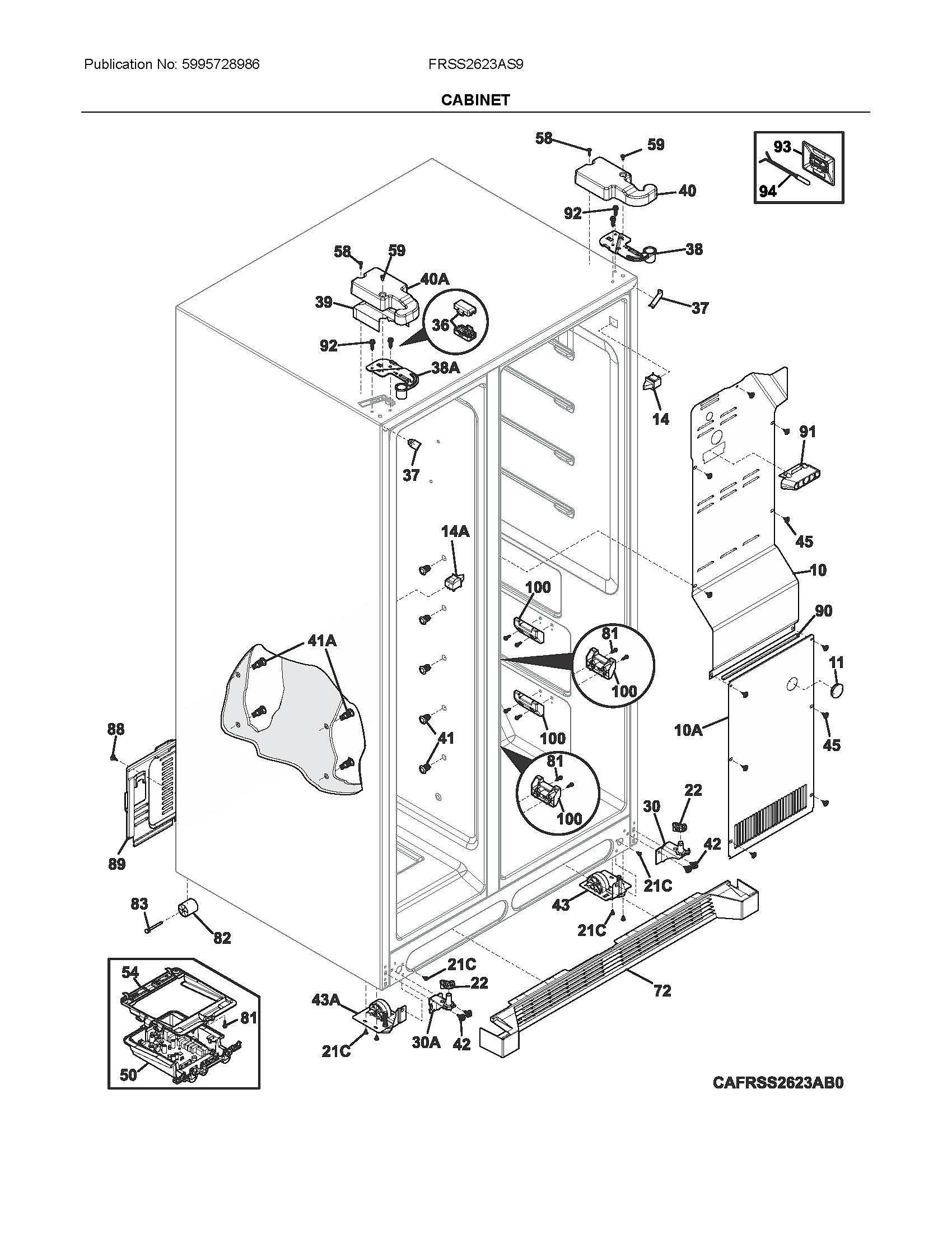 Frigidaire FRSS2623AS9 cabinet diagram