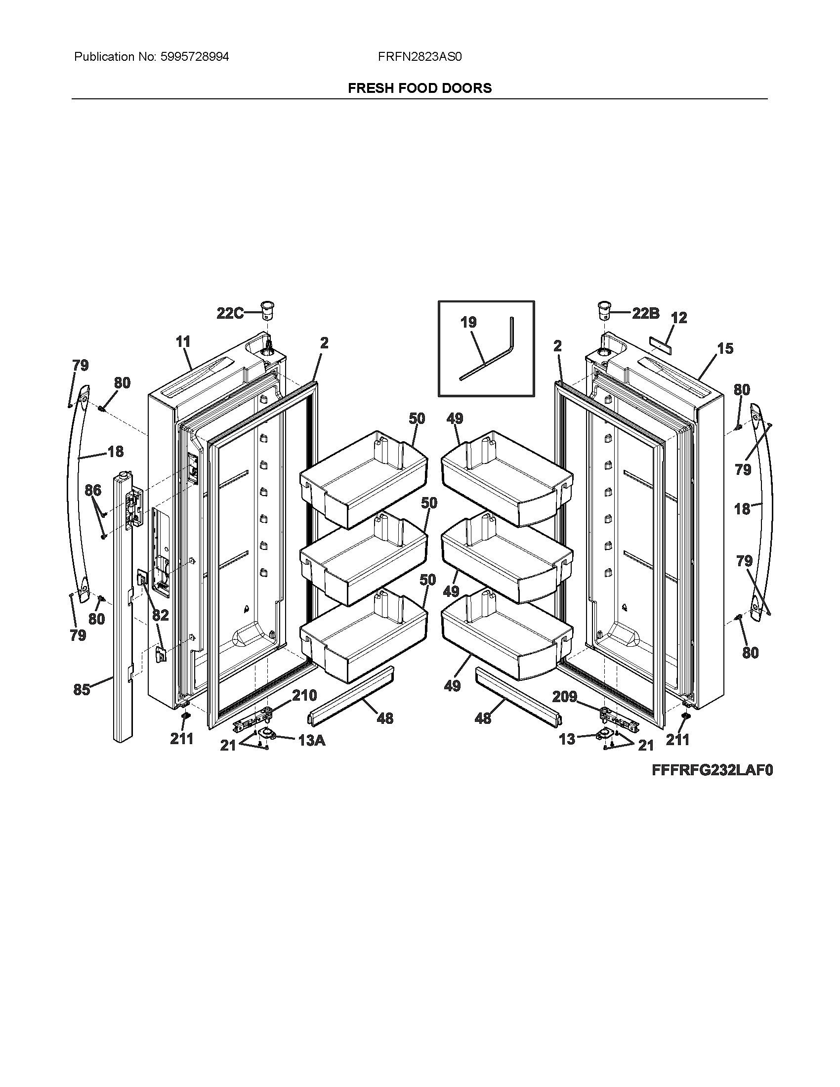 Frigidaire FRFN2823AS0 fresh food door diagram