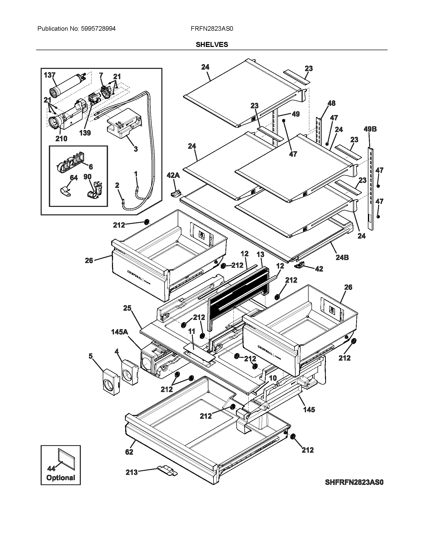 Frigidaire FRFN2823AS0 shelves diagram
