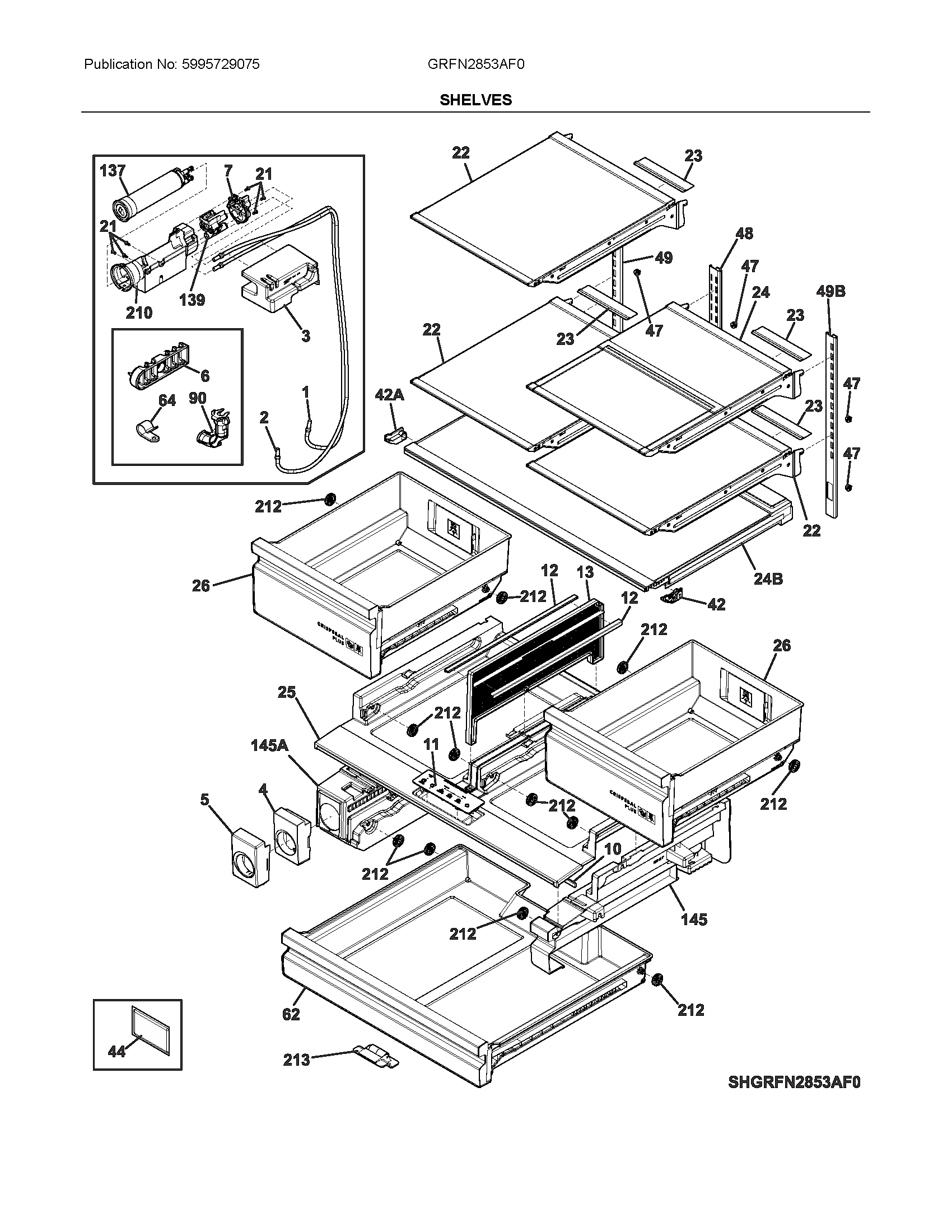 Frigidaire GRFN2853AF0 shelves diagram