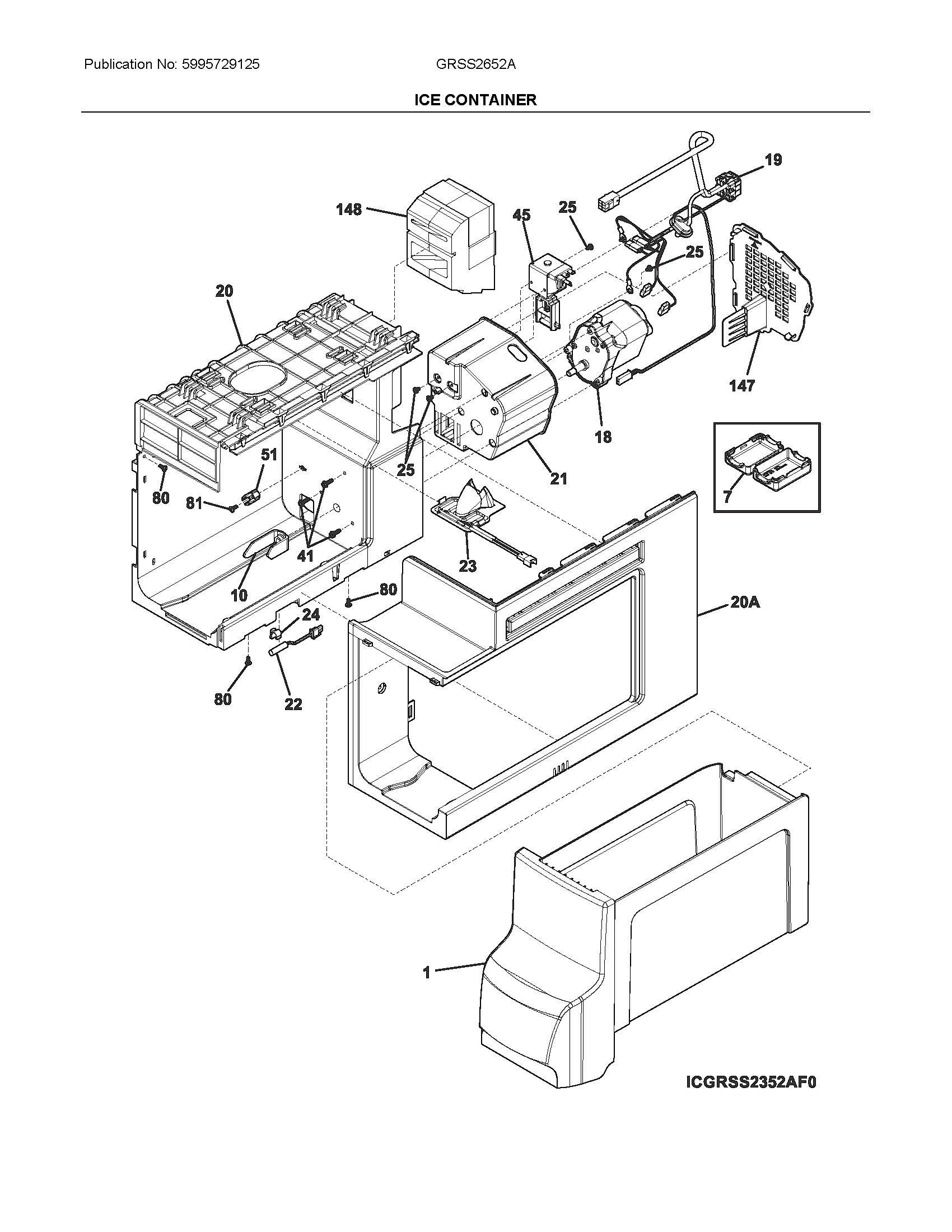 Frigidaire GRSS2652AF0 ice container diagram