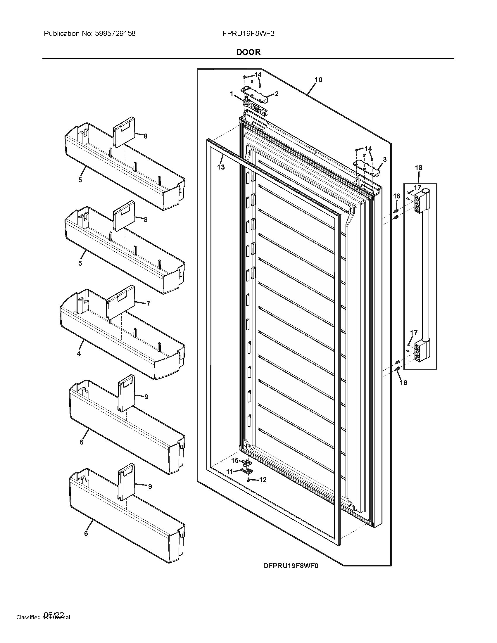 Frigidaire FPRU19F8WF3 door diagram