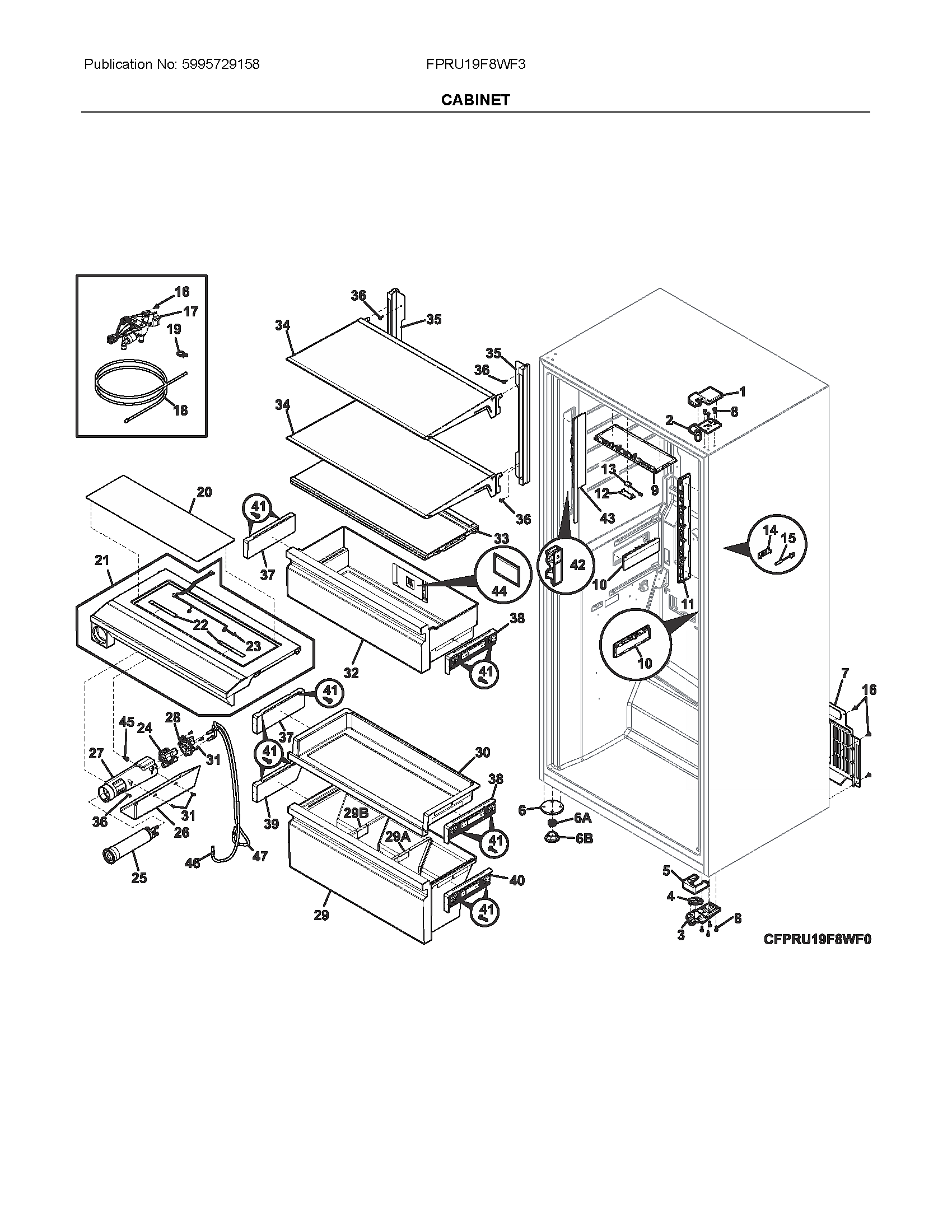 Frigidaire FPRU19F8WF3 cabinet diagram
