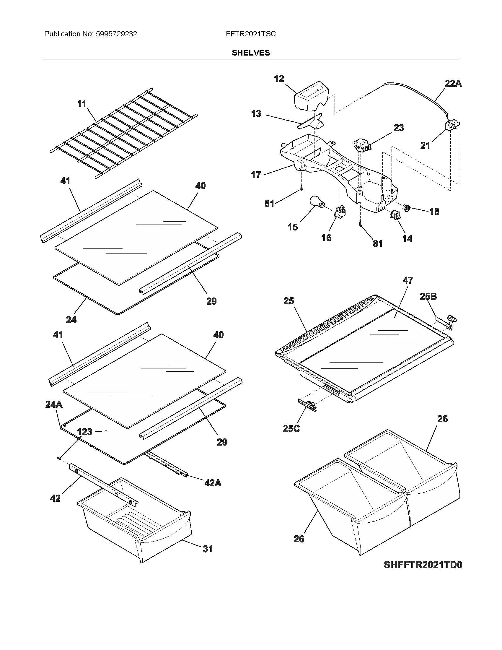 Frigidaire FFTR2021TSC shelves diagram