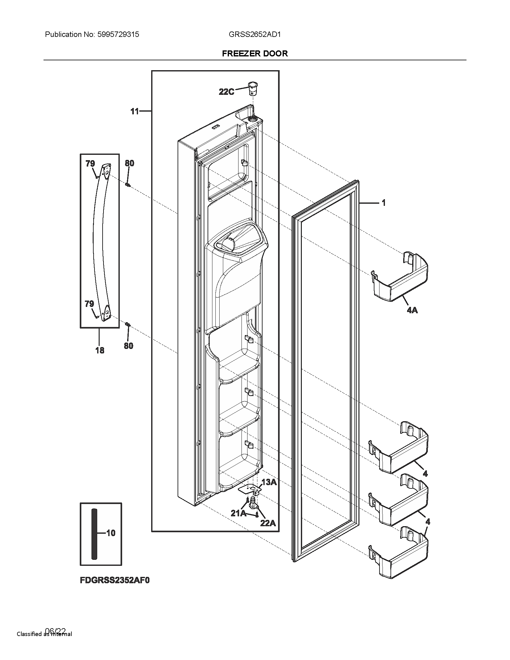 Frigidaire GRSS2652AD1 freezer door diagram