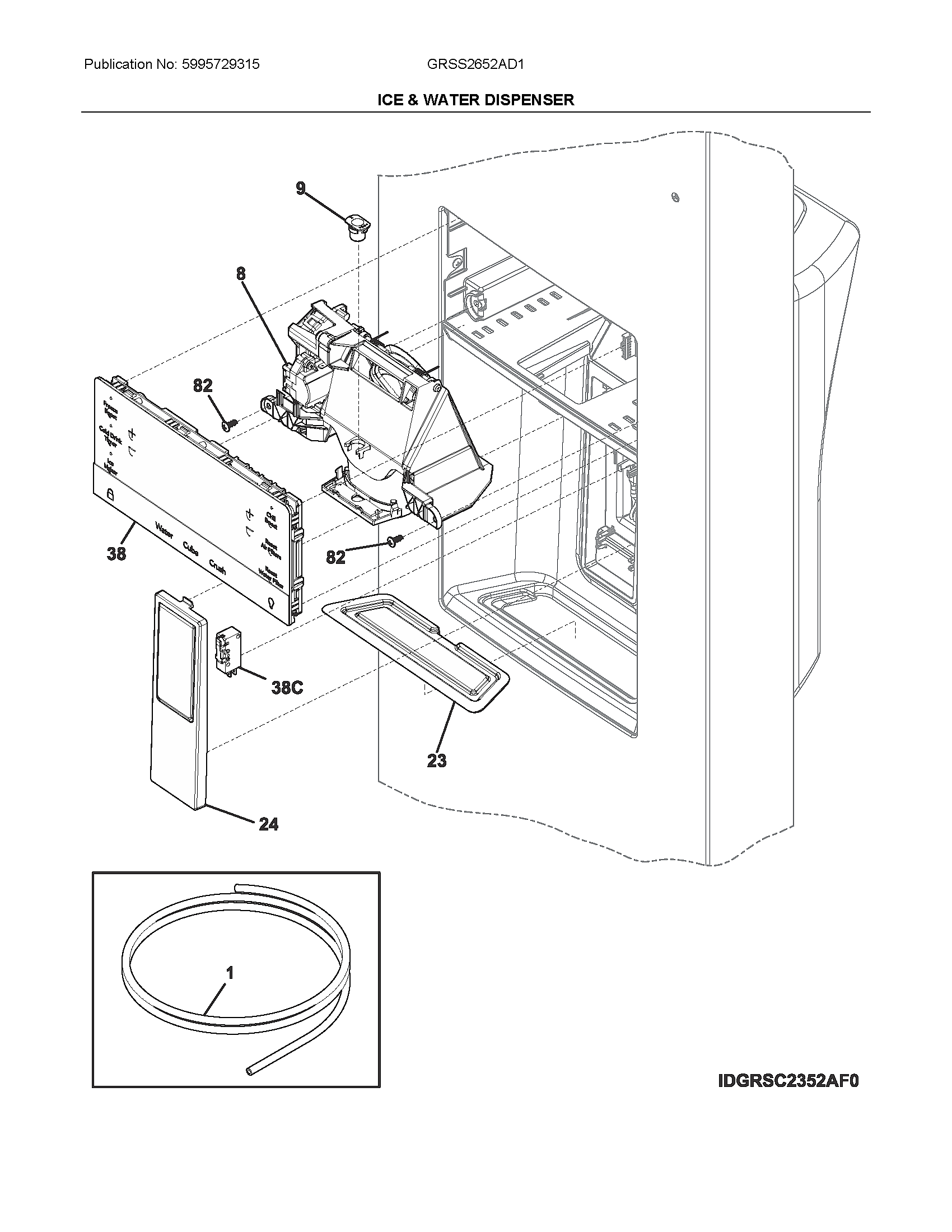 Frigidaire GRSS2652AD1 ice & water dispenser diagram
