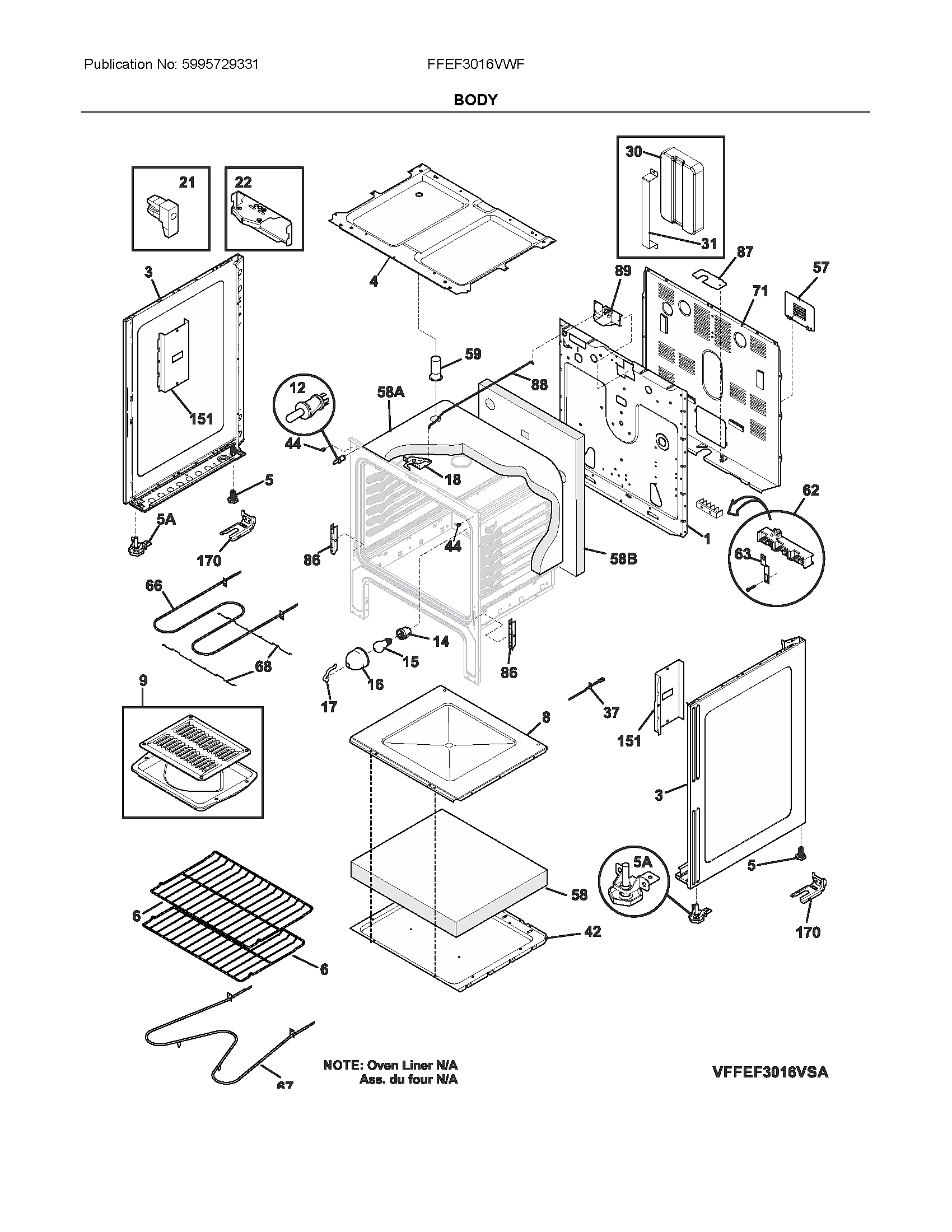 Frigidaire FFEF3016VWF body diagram