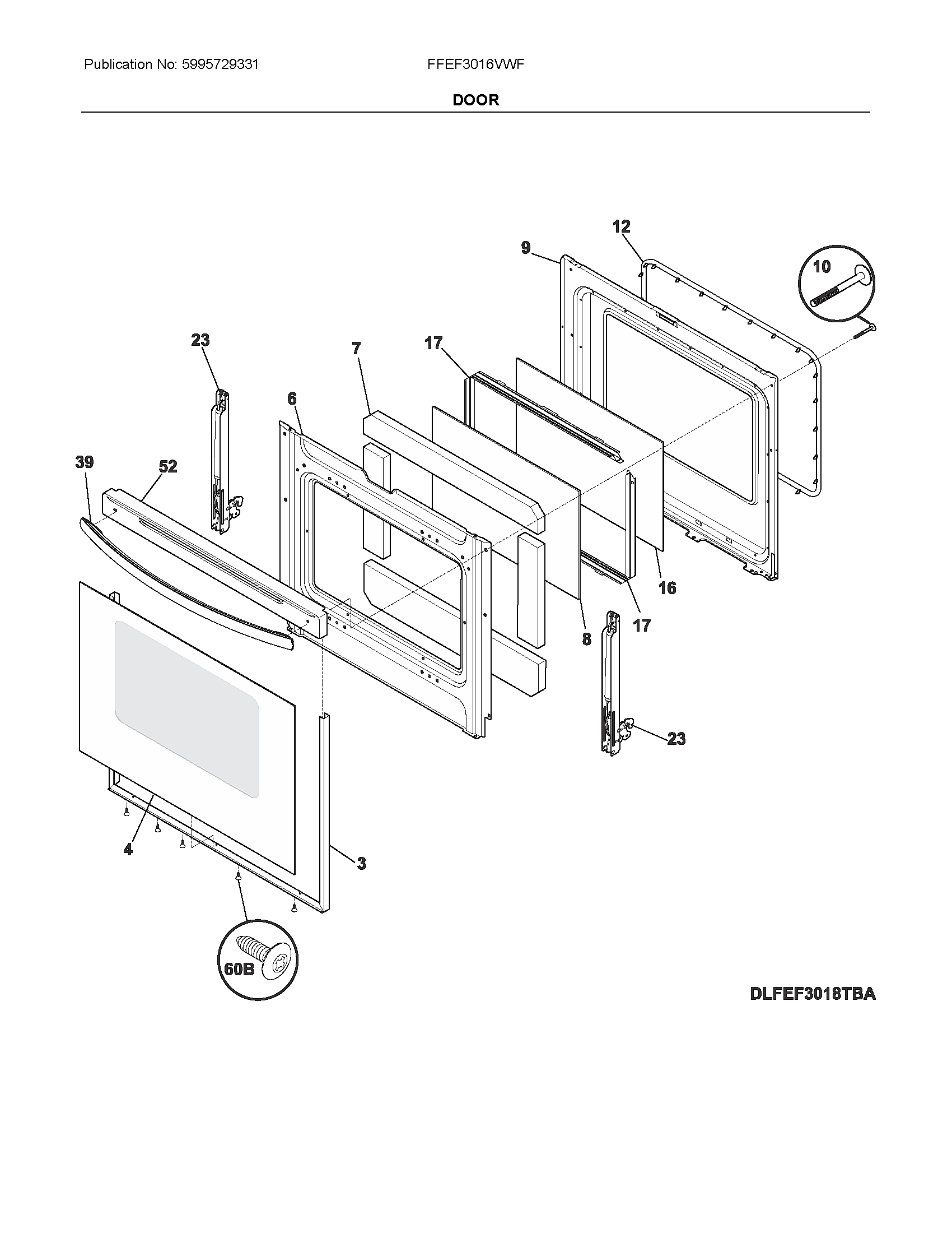 Frigidaire FFEF3016VWF door diagram