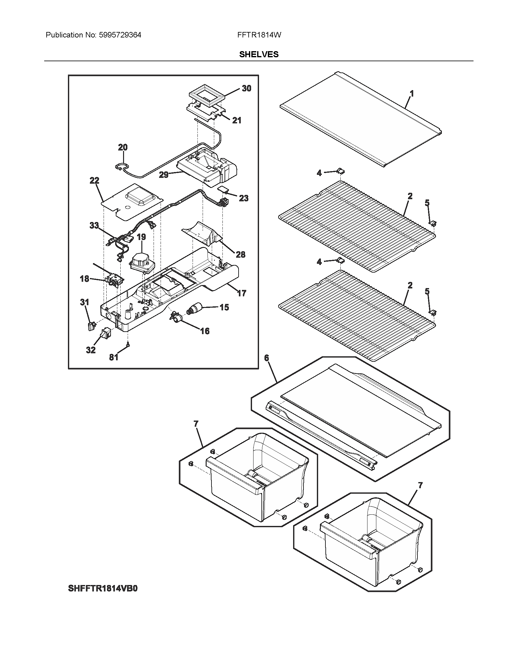 Frigidaire FFTR1814WB0 shelves diagram