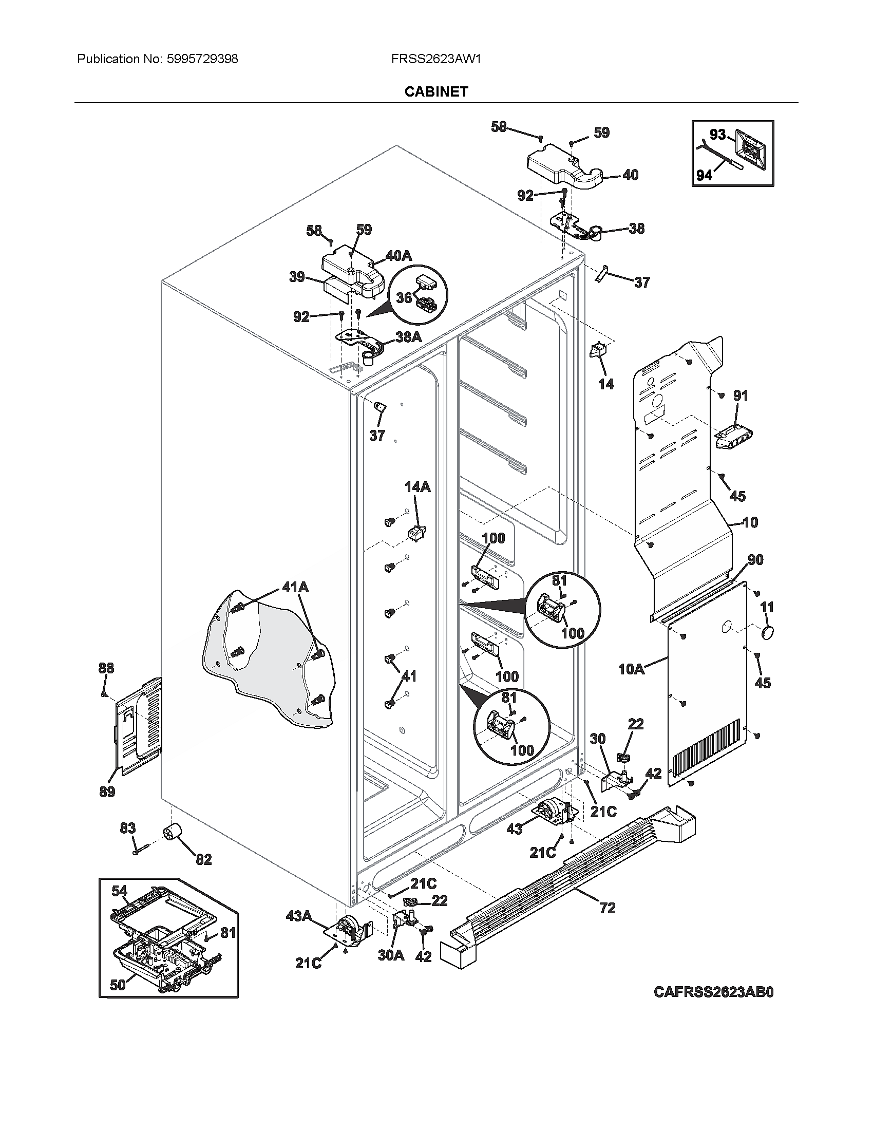 Frigidaire FRSS2623AW1 cabinet diagram