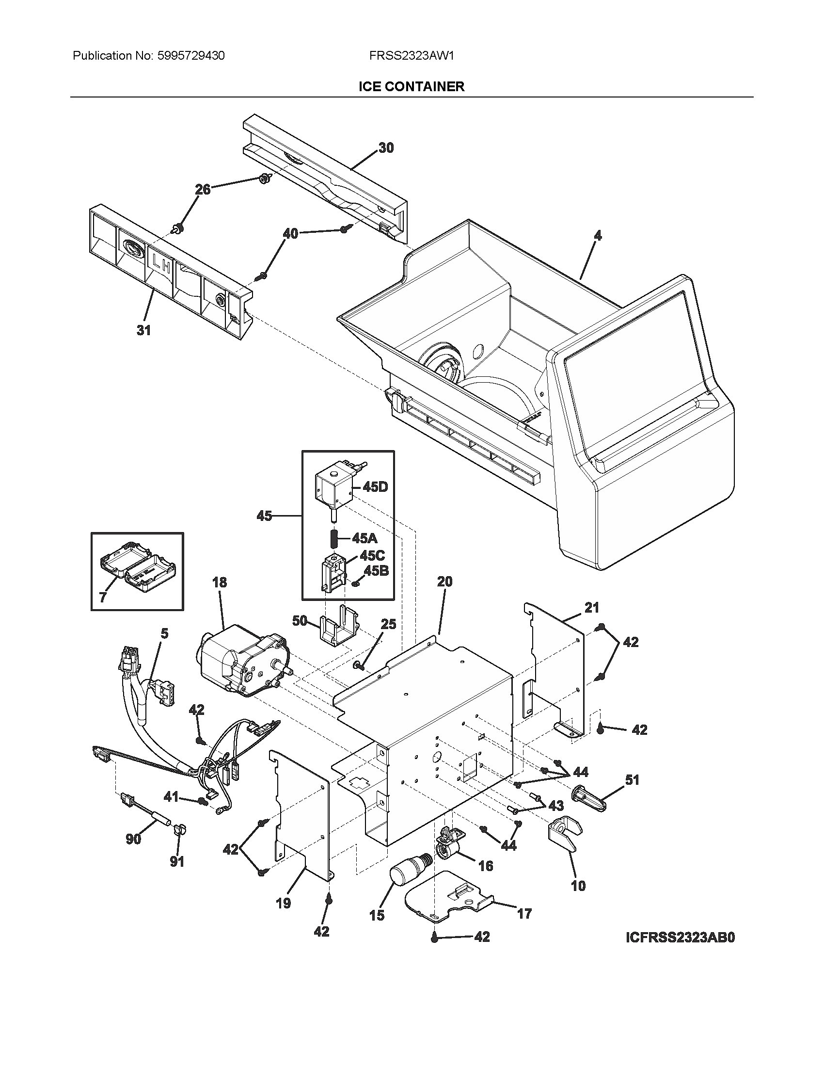 Frigidaire FRSS2323AW1 ice container diagram