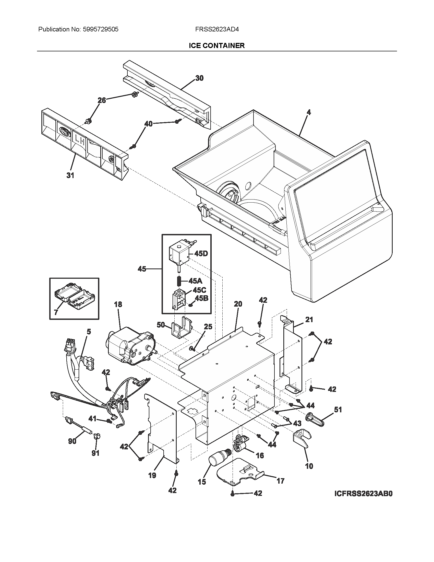 Frigidaire FRSS2623AD4 ice container diagram