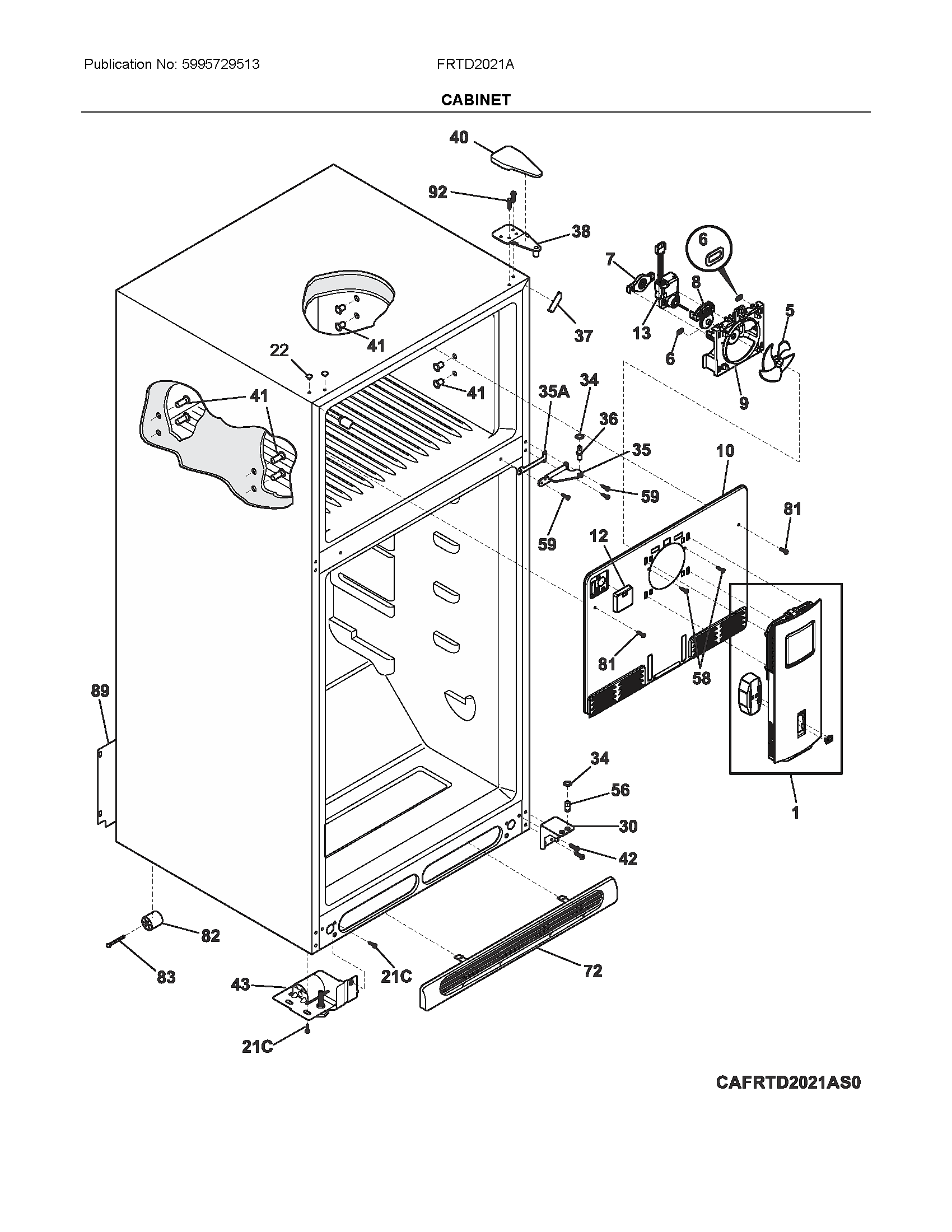 Frigidaire FRTD2021AW0 cabinet diagram