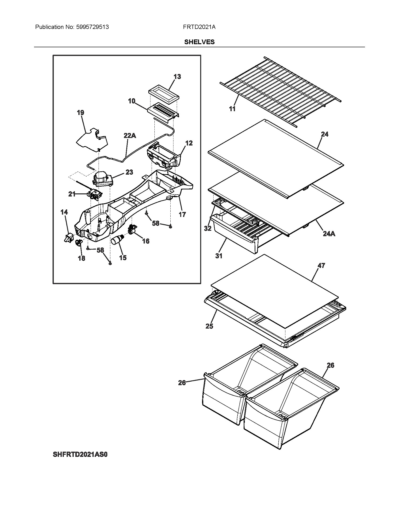Frigidaire FRTD2021AW0 shelves diagram