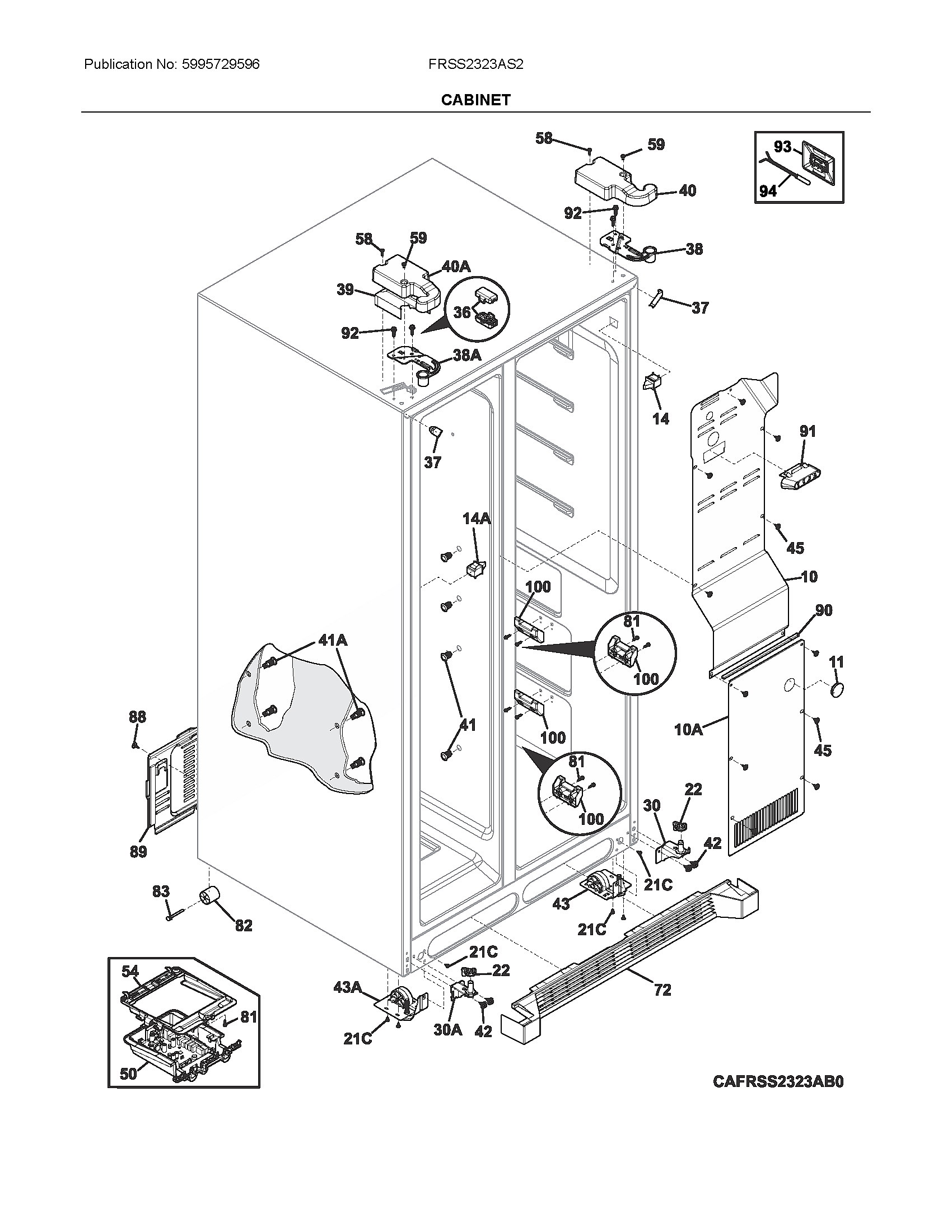 Frigidaire FRSS2323AS2 cabinet diagram