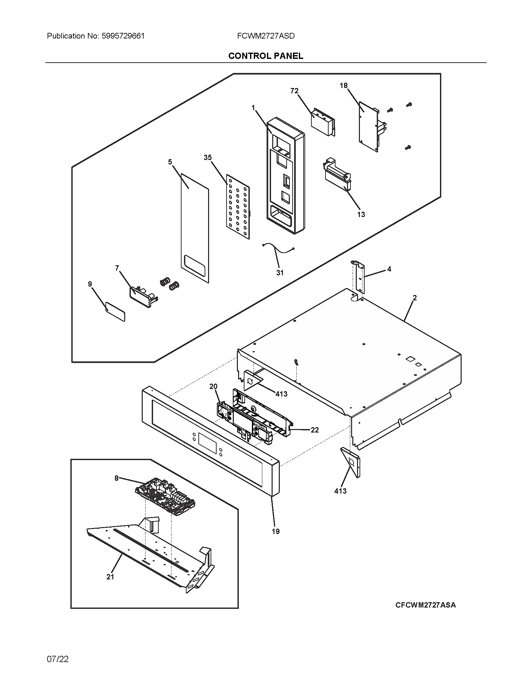 Frigidaire FCWM2727ASD control panel diagram