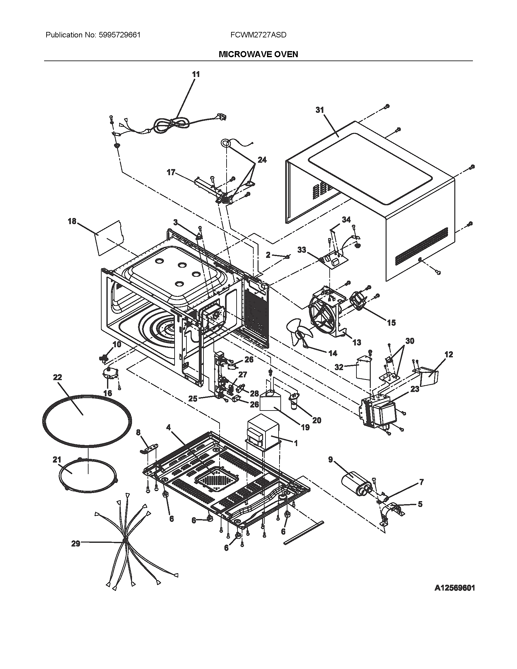 Frigidaire FCWM2727ASD microwave oven diagram