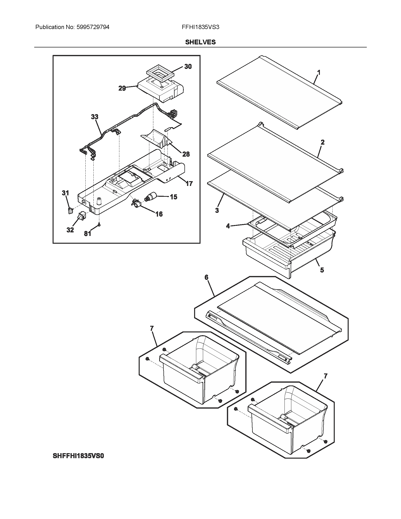 Frigidaire FFHI1835VS3 shelves diagram