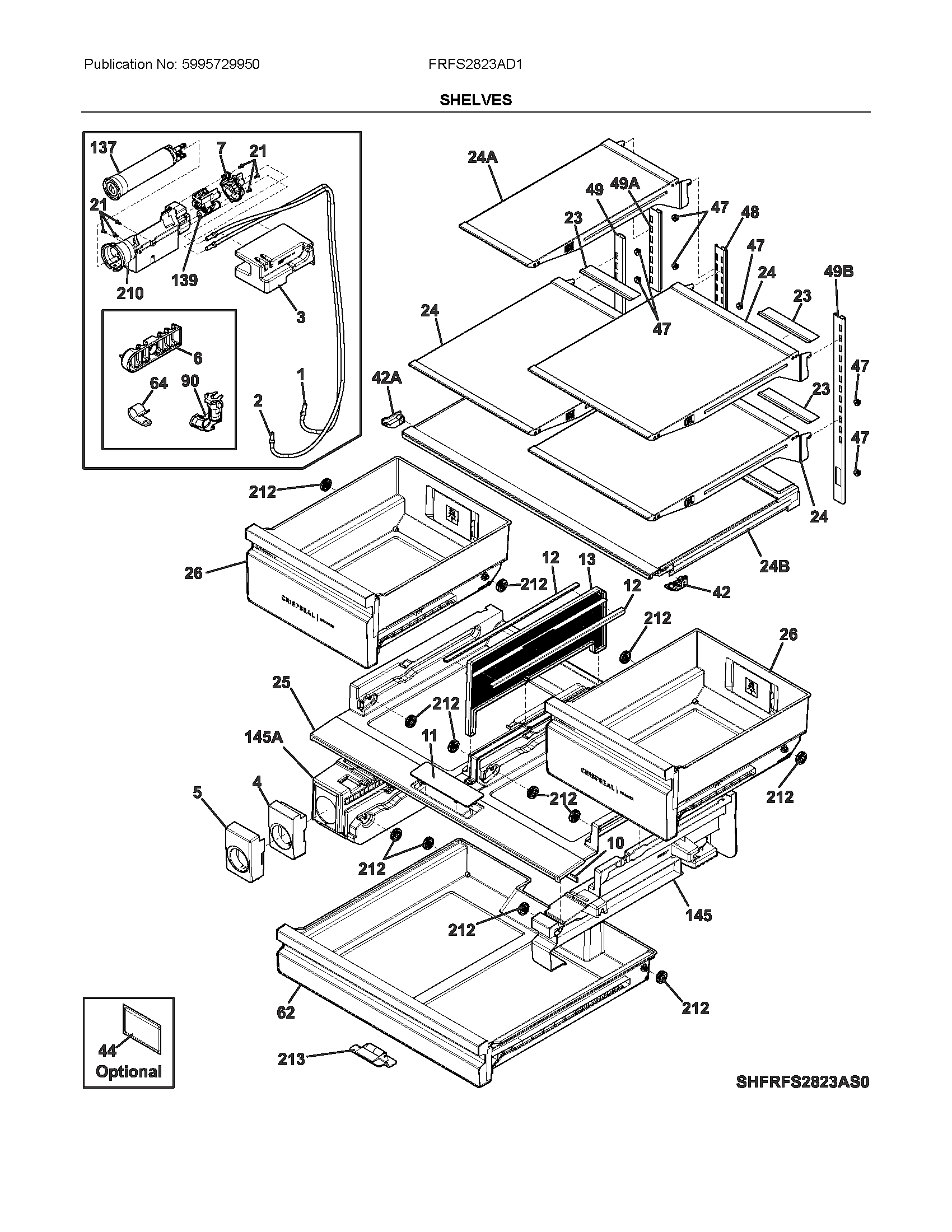 Frigidaire FRFS2823AD1 shelves diagram