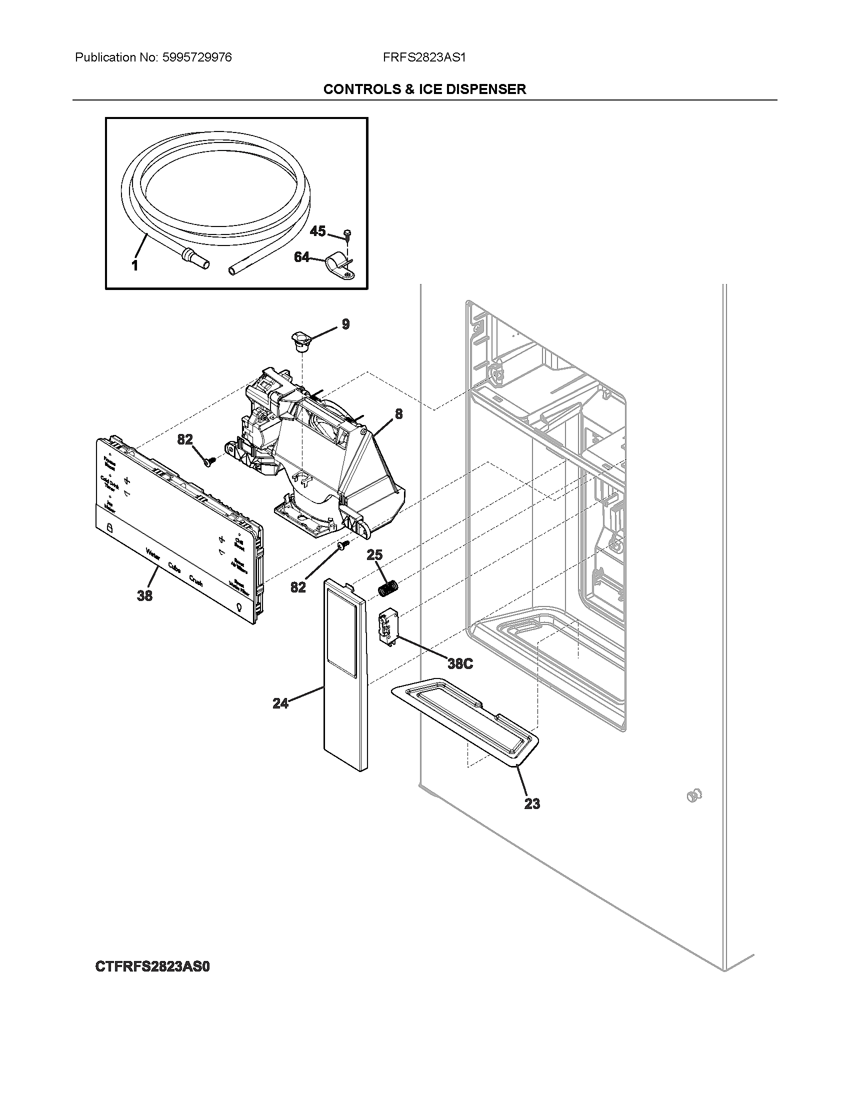 Frigidaire FRFS2823AS1 control & ice dispenser diagram