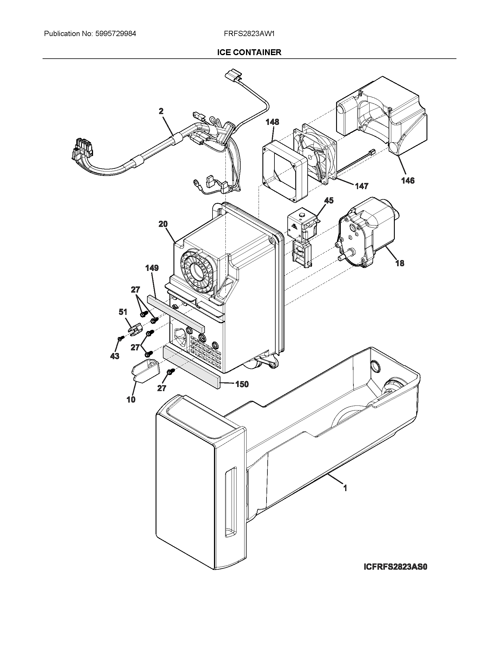 Frigidaire FRFS2823AW1 ice container diagram
