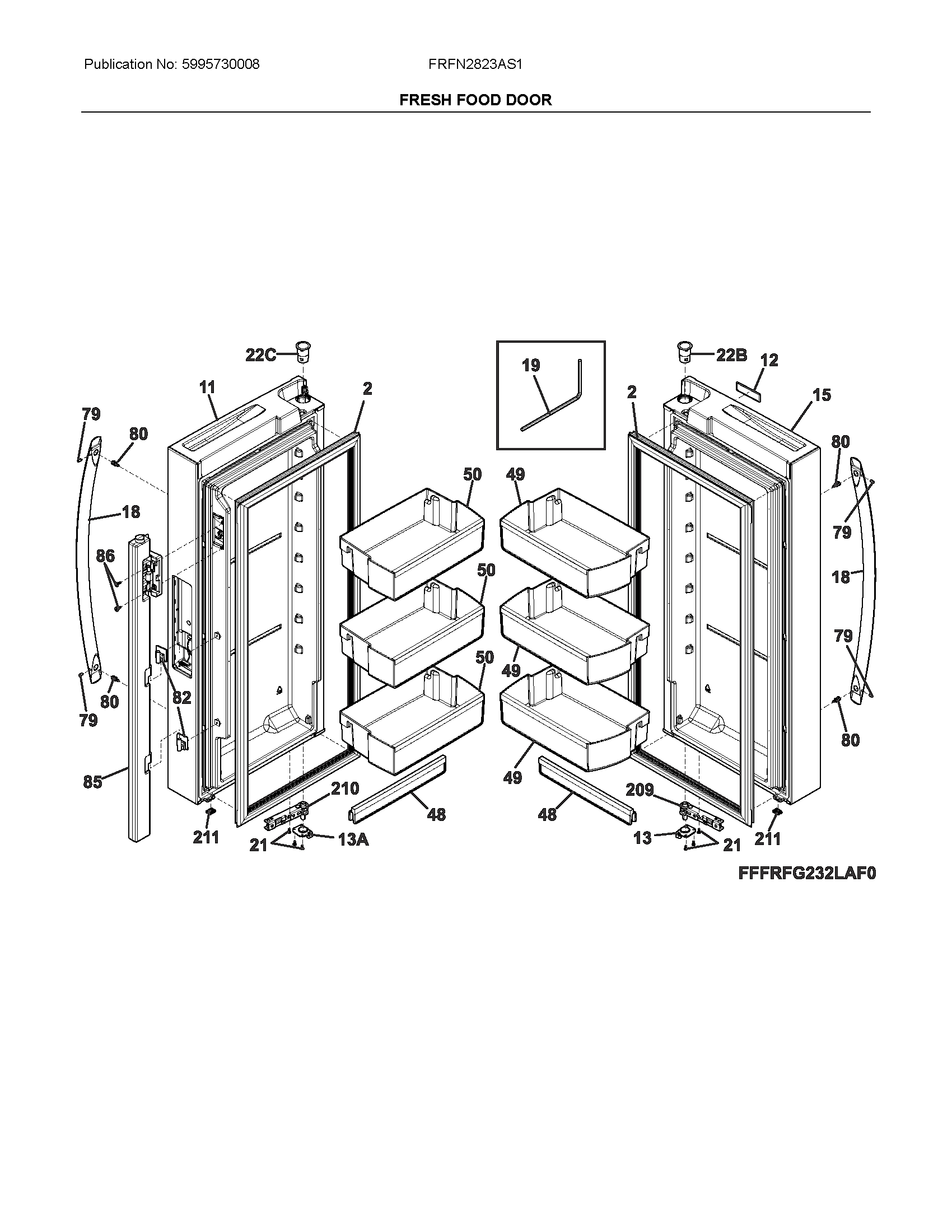 Frigidaire FRFN2823AS1 fresh food doors diagram