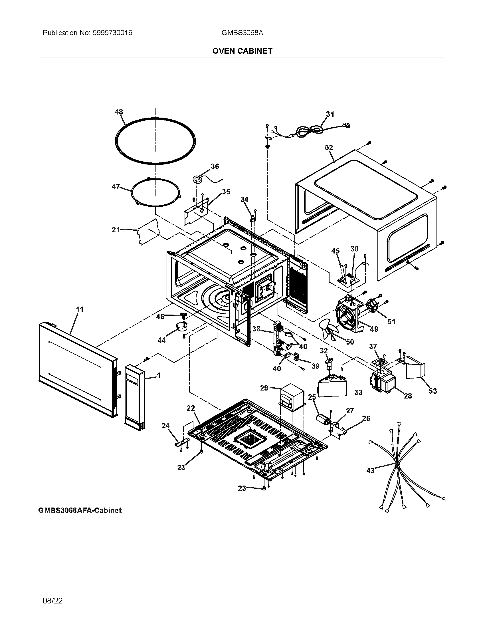 Frigidaire GMBS3068ADA oven cabinet diagram